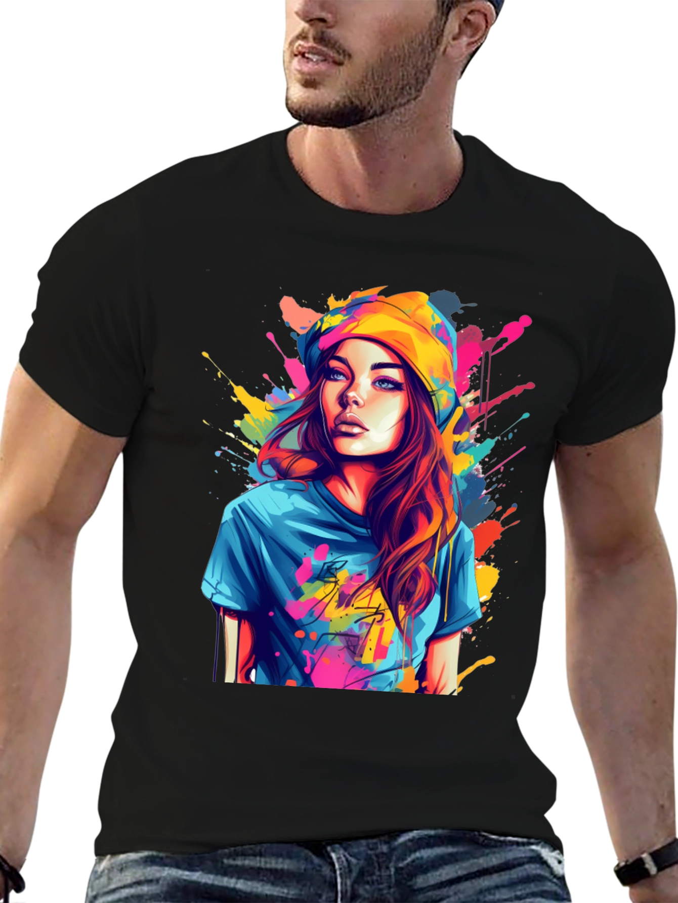 Black Colorful Art Girl T-Shirt view 6