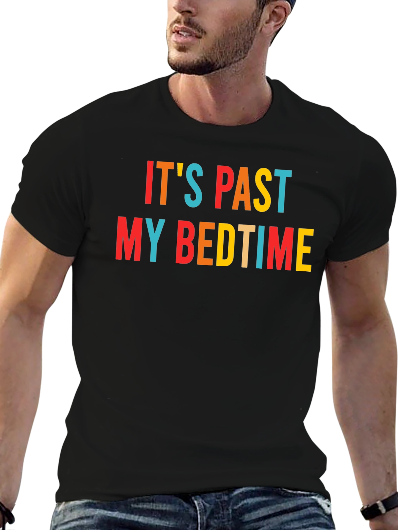 Black It's Past My Bedtime Funny Graphic T-Shirt view 6