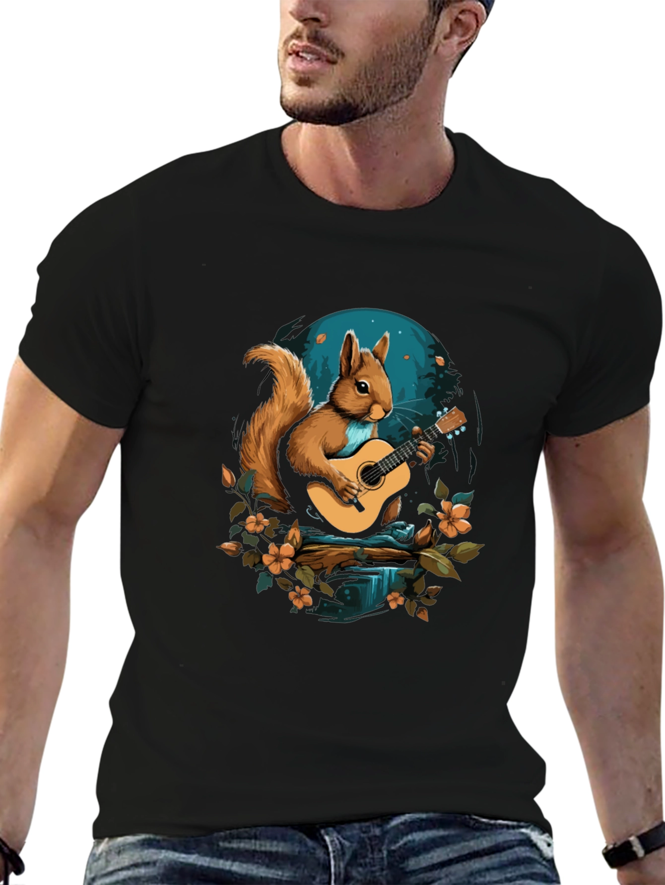 Black Squirrel Guitarist Graphic T-Shirt view 6