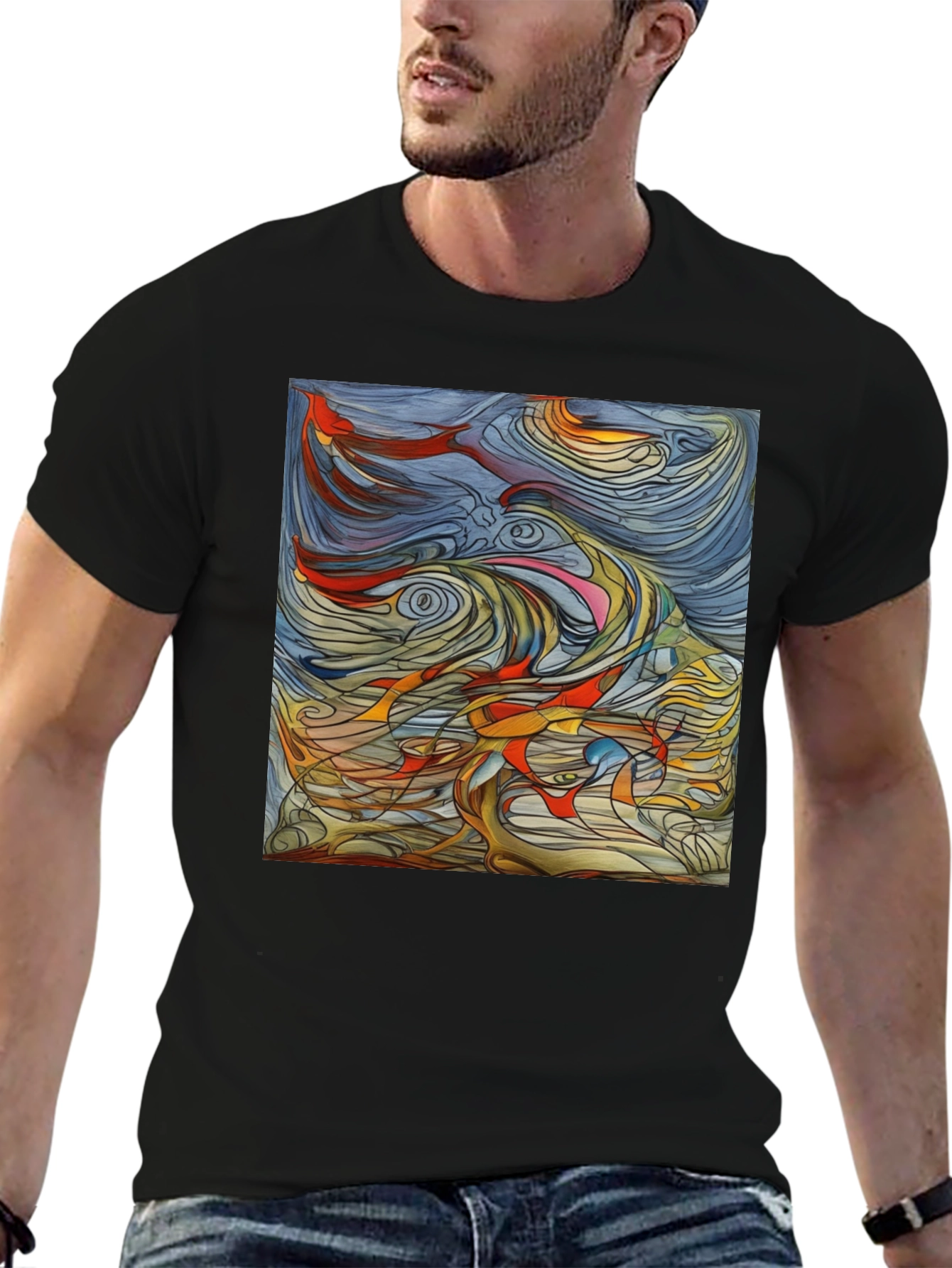 Black Abstract Art Graphic Tee - Black Unisex T-Shirt view 6