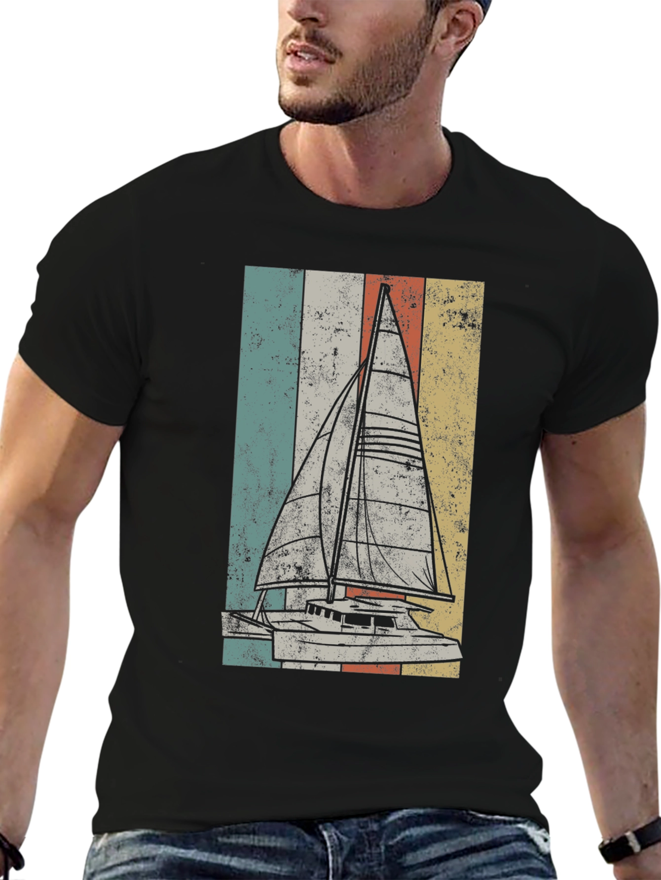 Black Vintage Sailboat T-Shirt - Retro Nautical Design view 6