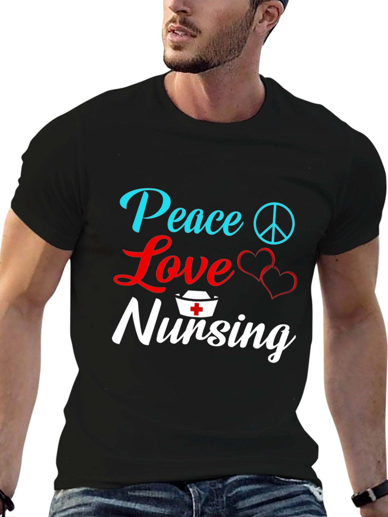 Black Peace Love Nursing T-Shirt - Gift for Nurses view 6
