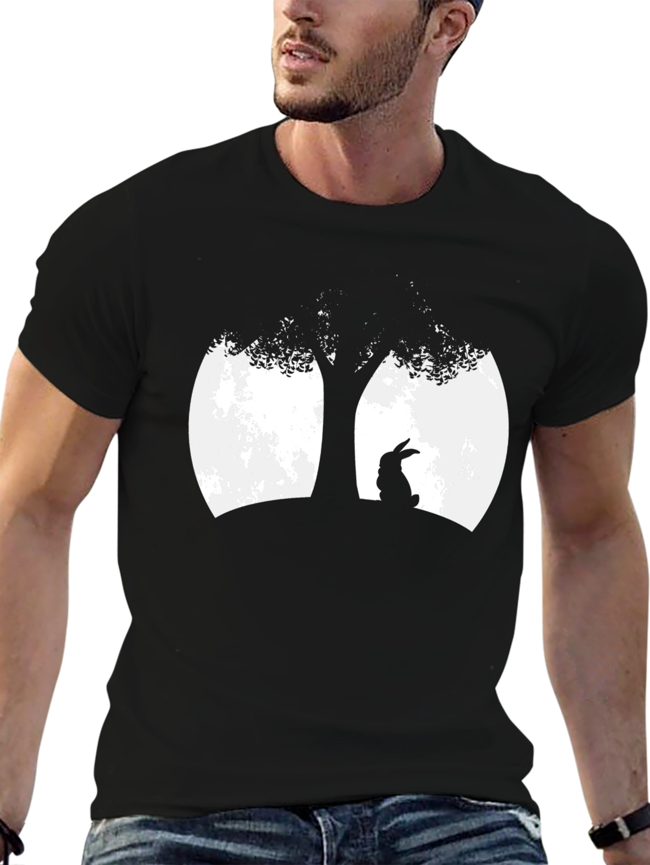 Black Rabbit Tree Silhouette T-Shirt view 6