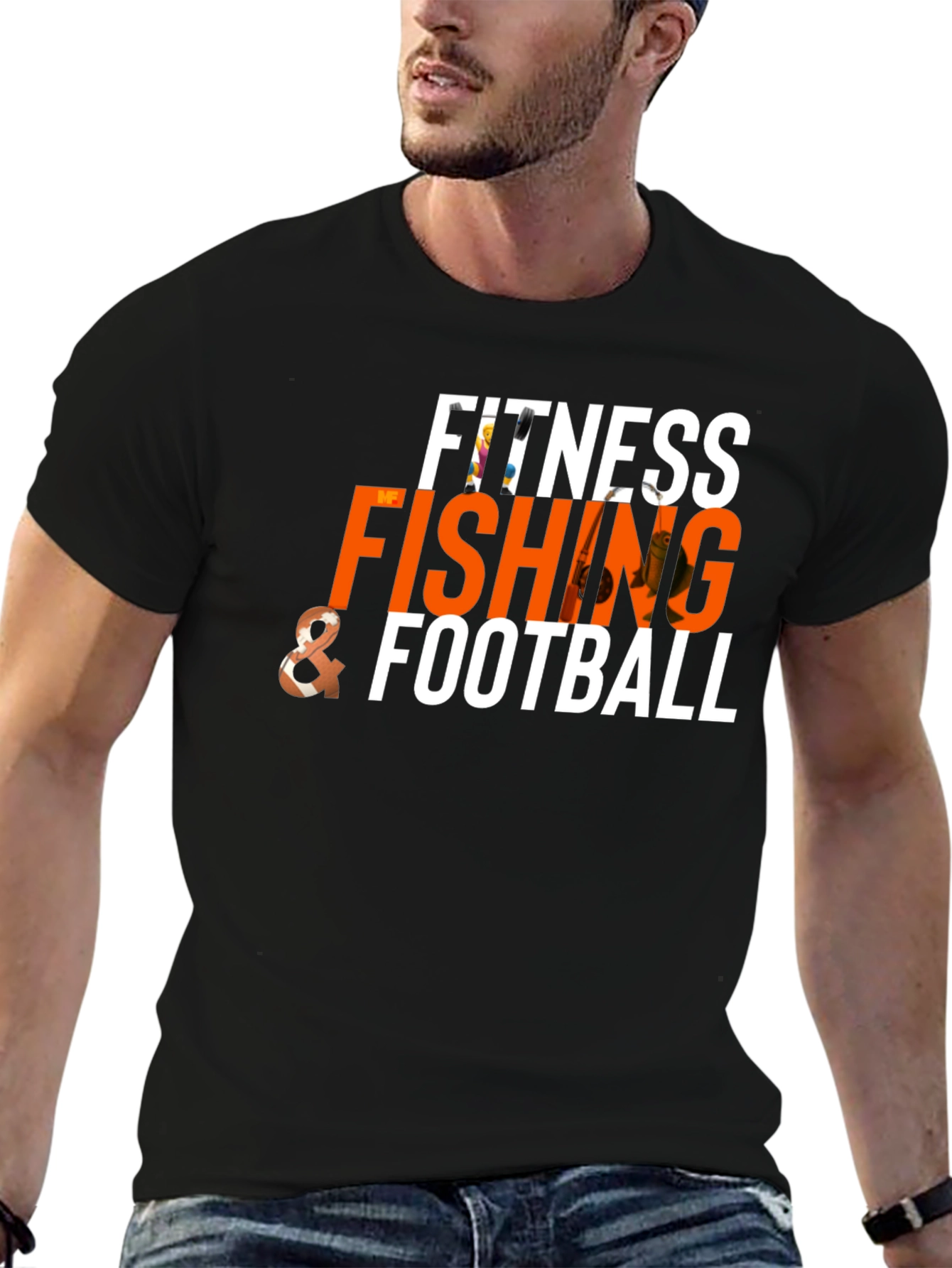 Black Fitness Fishing & Football Graphic Tee view 6