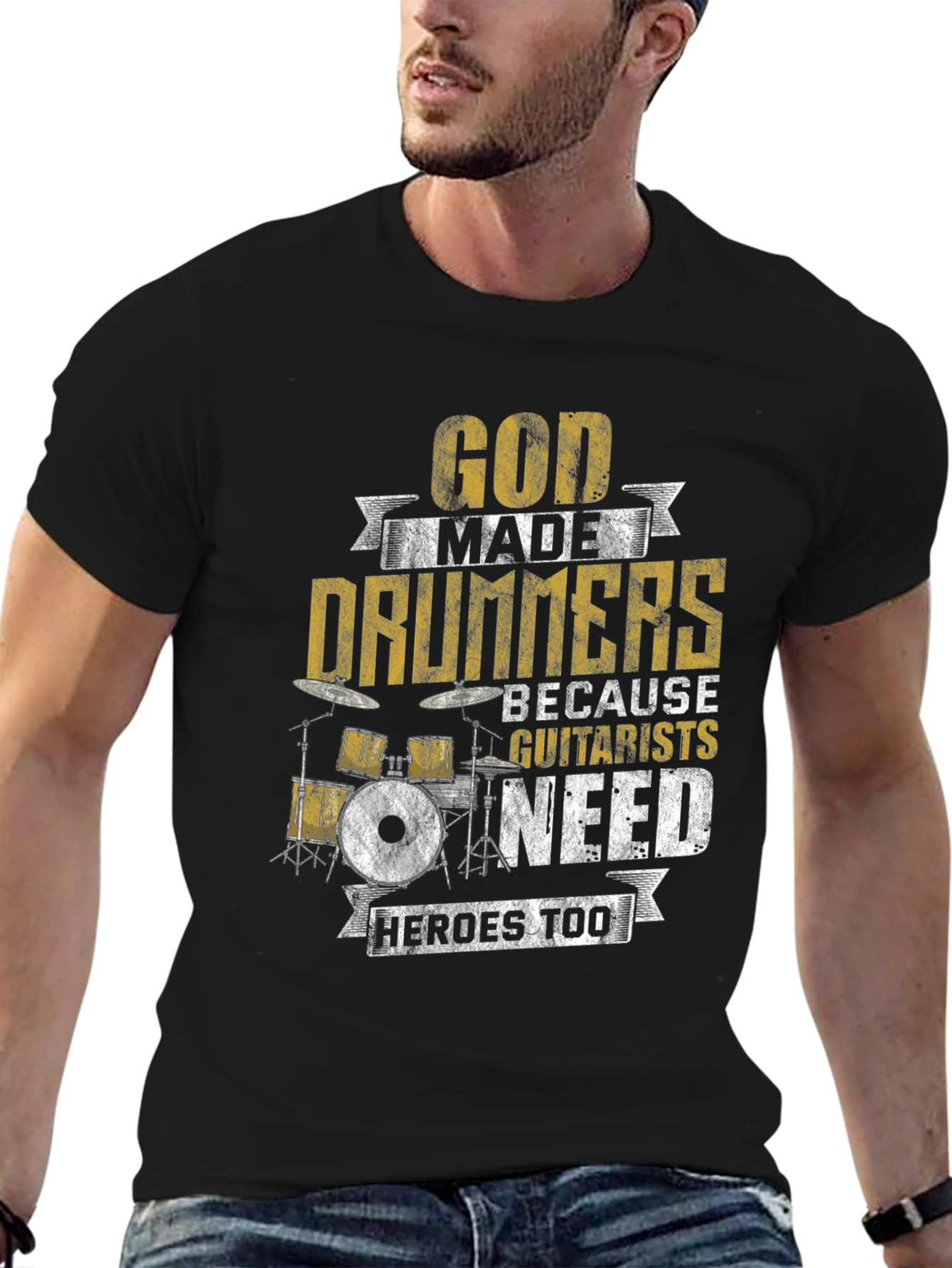 Black God Made Drummers T-Shirt - Musician Humor Tee view 6