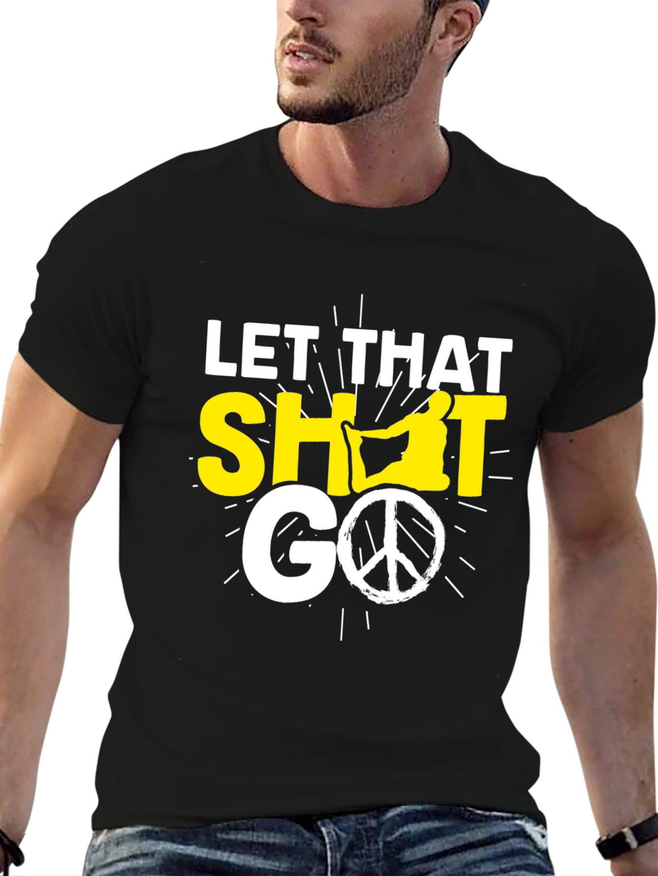 Black Let That Shit Go T-Shirt, Yoga & Peace Sign view 6
