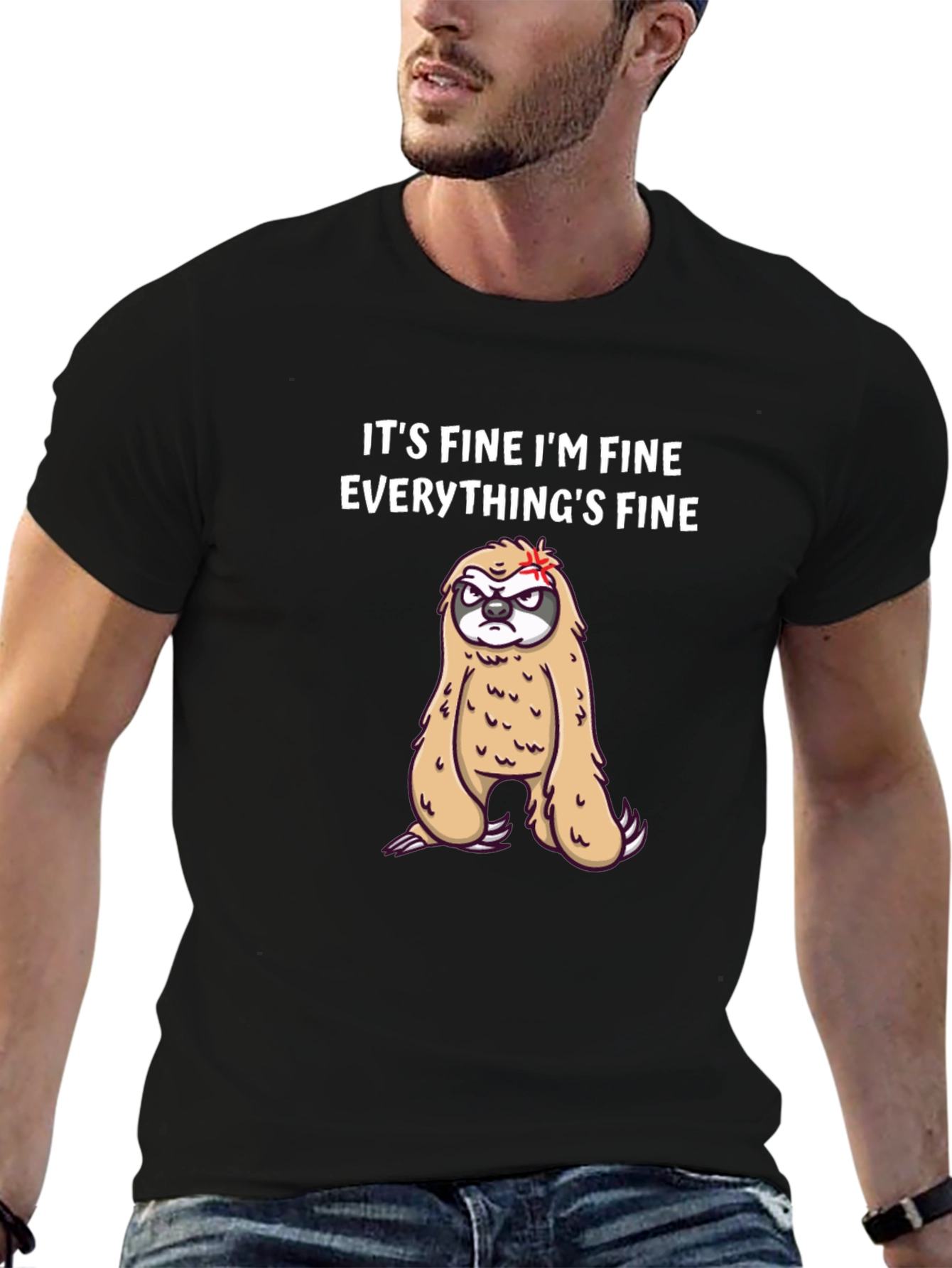 Black It's Fine I'm Fine Sloth Graphic Tee view 6