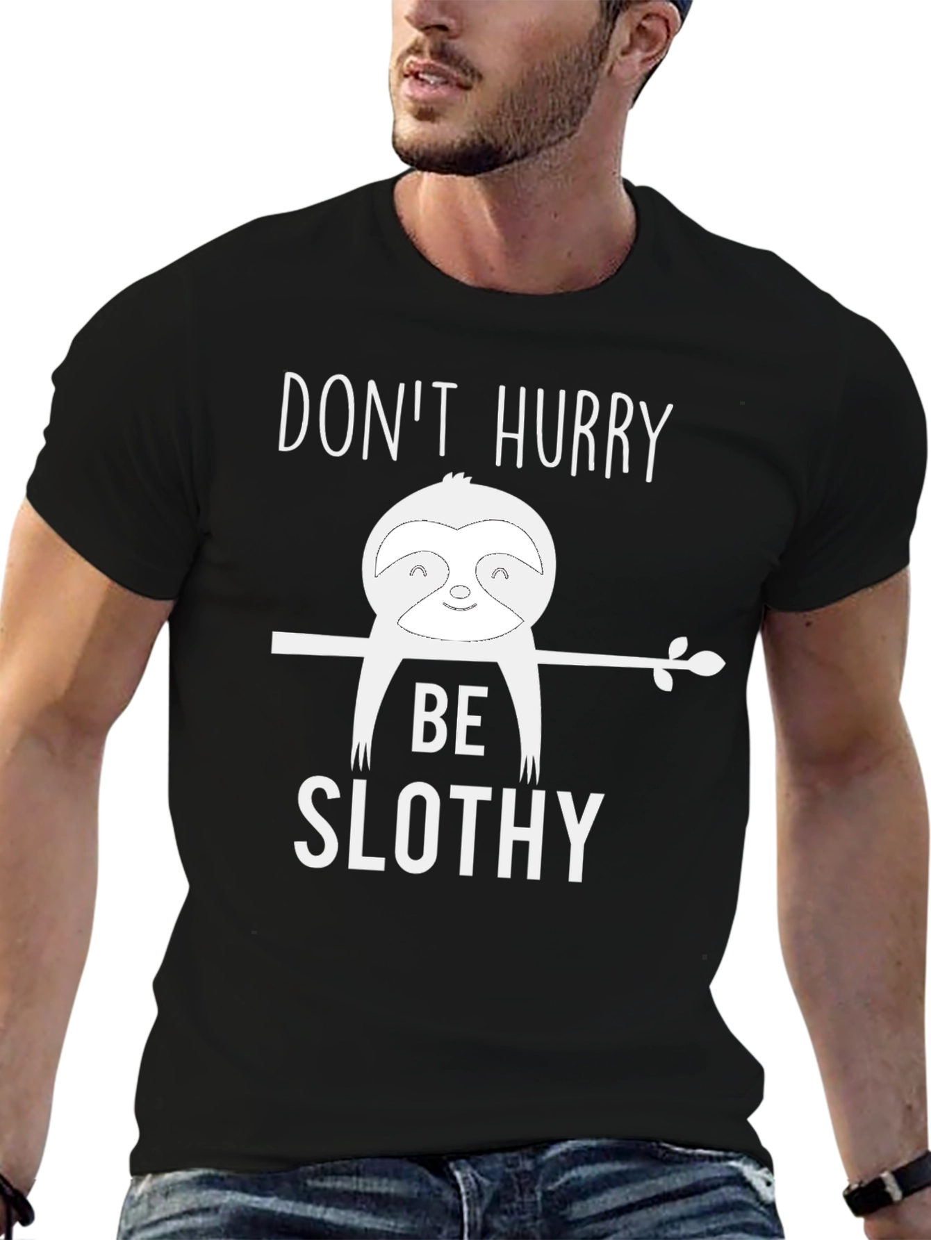 Black Don't Hurry Be Slothy T-Shirt view 6