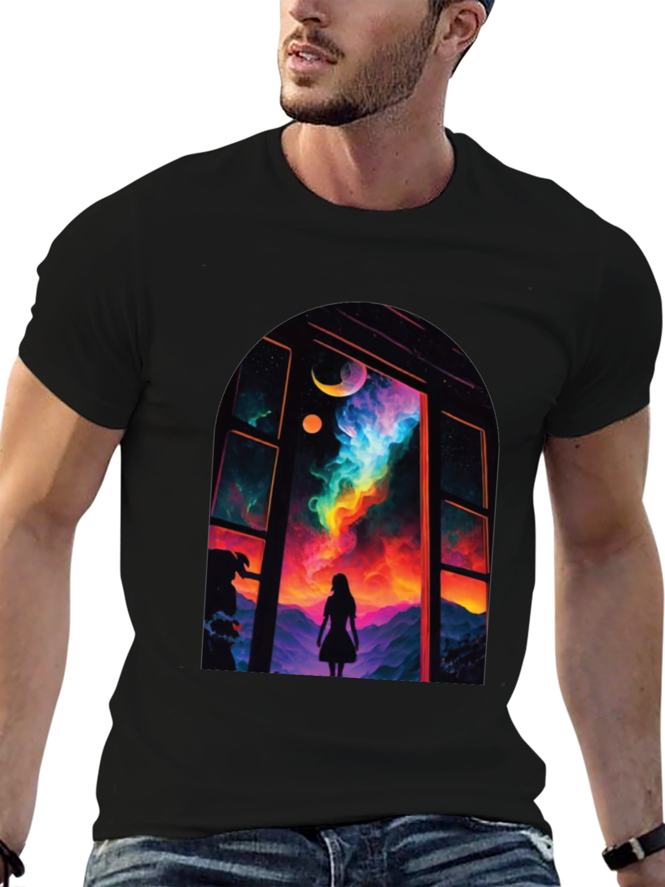 Black Cosmic Window Graphic Tee - Black Cotton Blend view 6