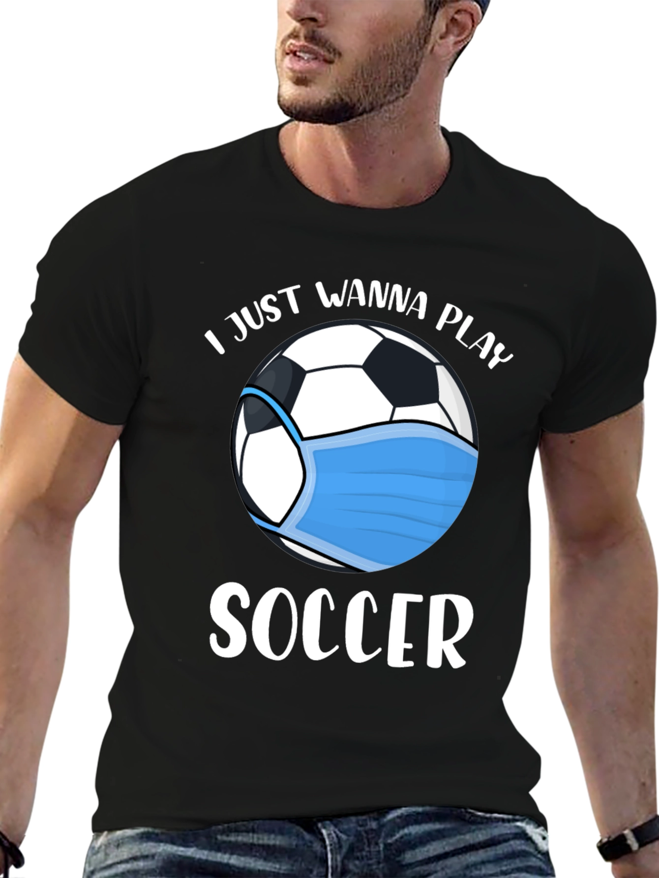 Black Soccer Fan T-Shirt: I Just Wanna Play view 6