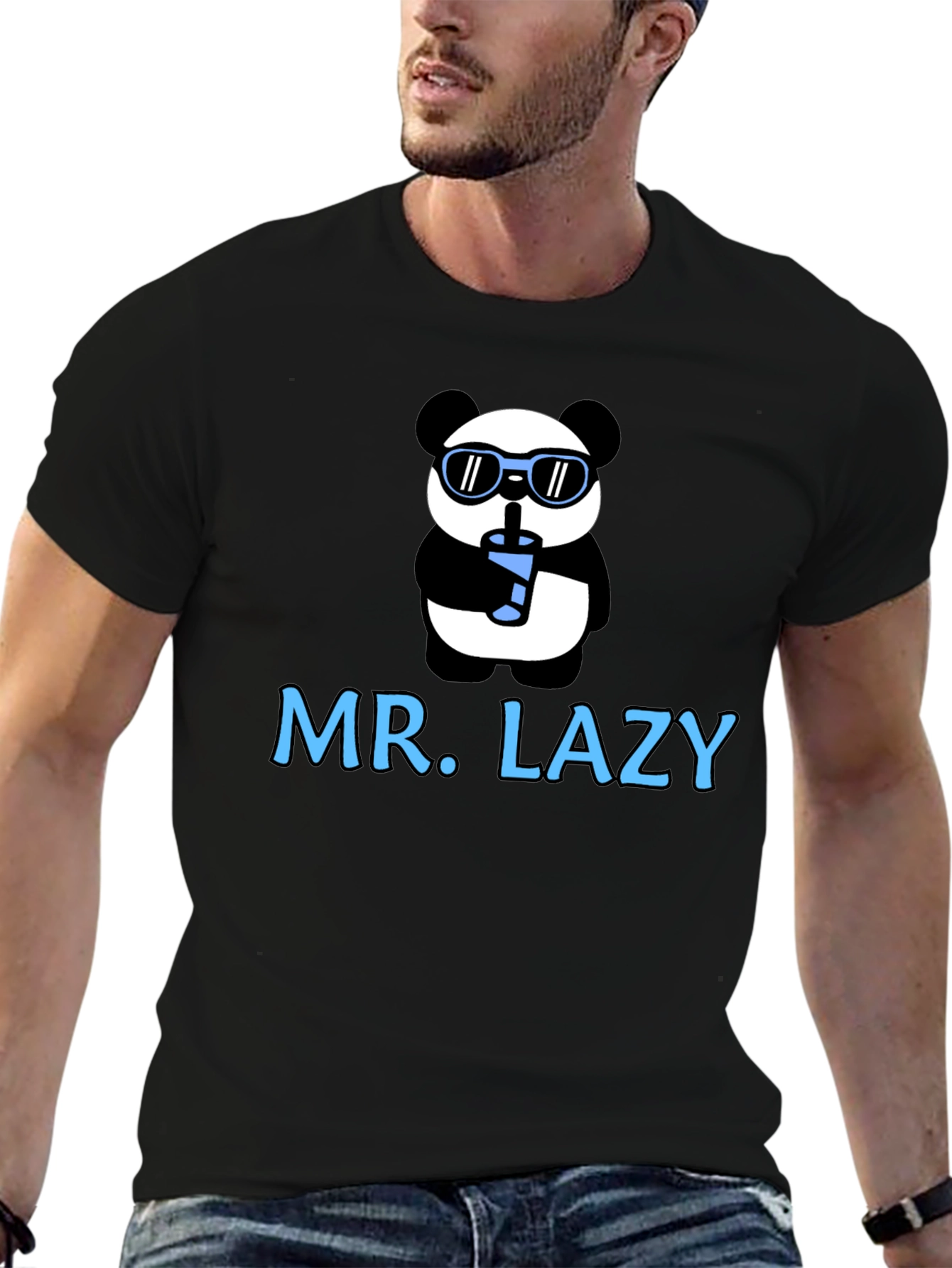 Black Mr. Lazy Panda Graphic T-Shirt view 6