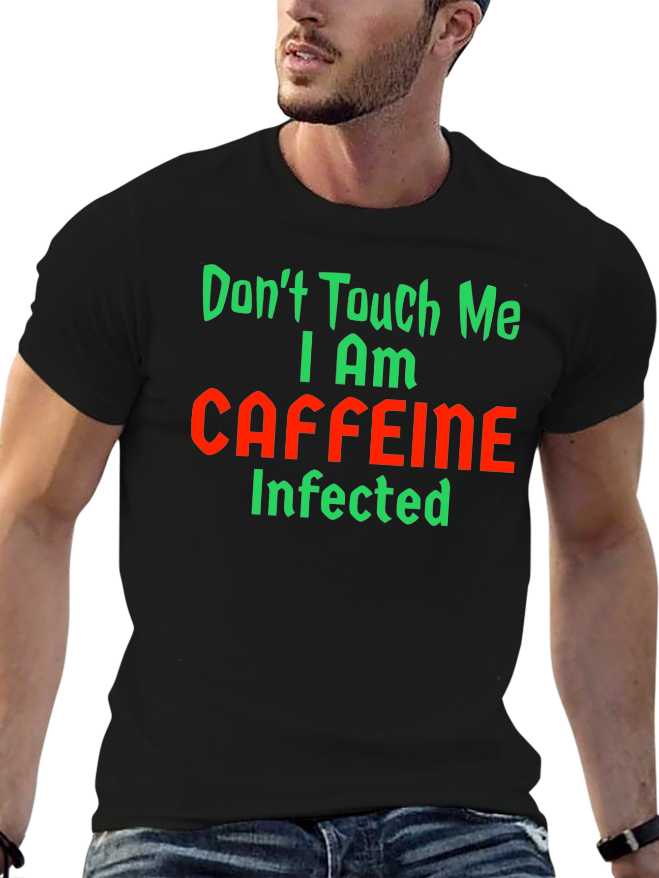 Black Caffeine Infected Graphic T-Shirt - Funny Novelty Tee view 6
