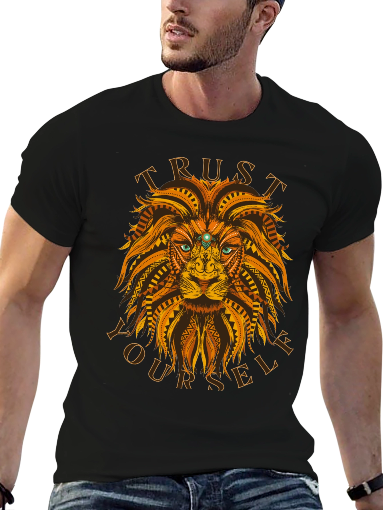 Black Trust Yourself Lion Graphic Tee view 6