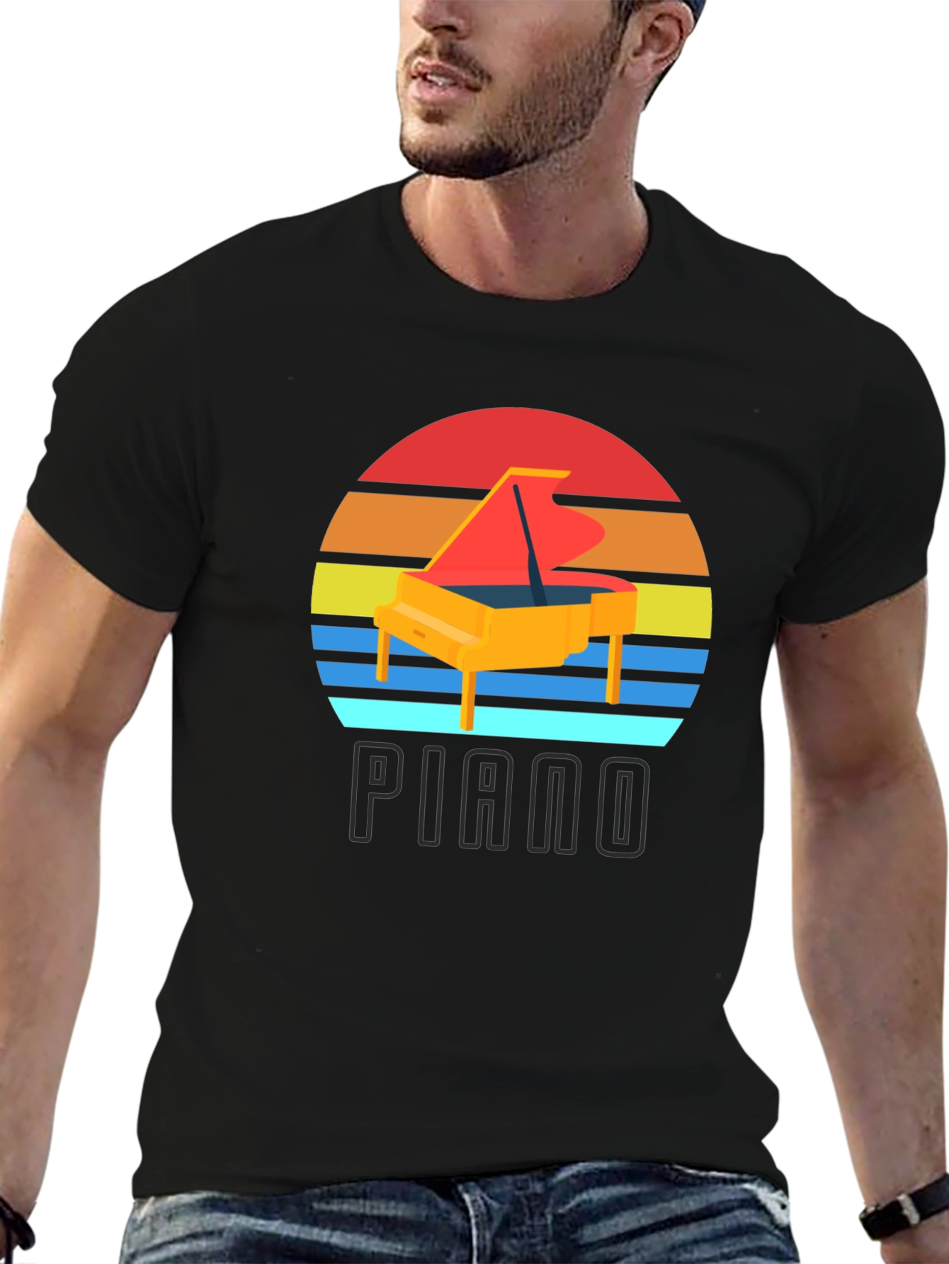 Black Piano Sunset Graphic T-Shirt view 6