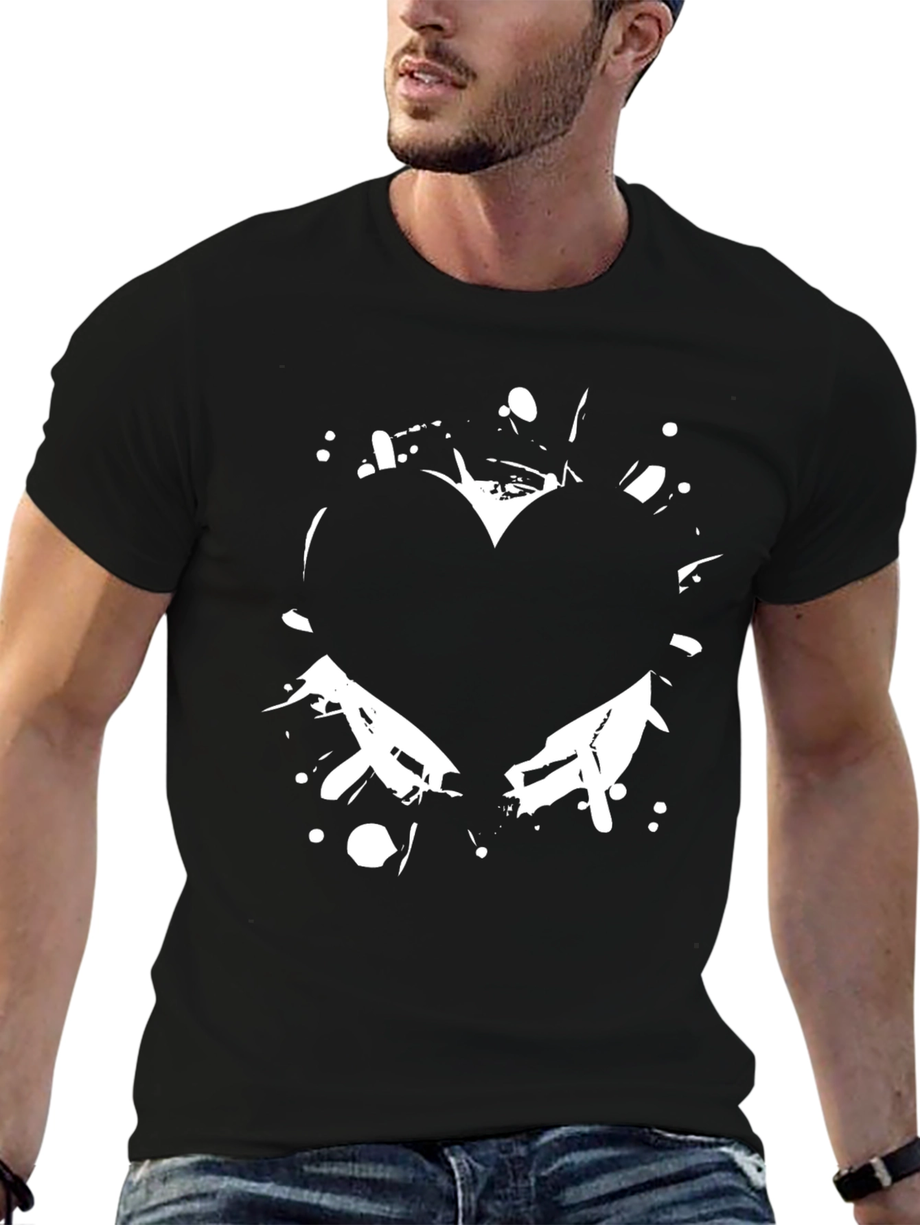 Black Black Graphic Tee - Broken Heart Design view 6
