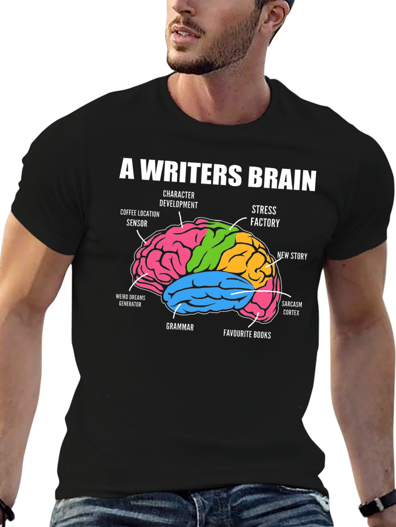 Black Writer's Brain T-Shirt - Funny Novelist Tee view 6