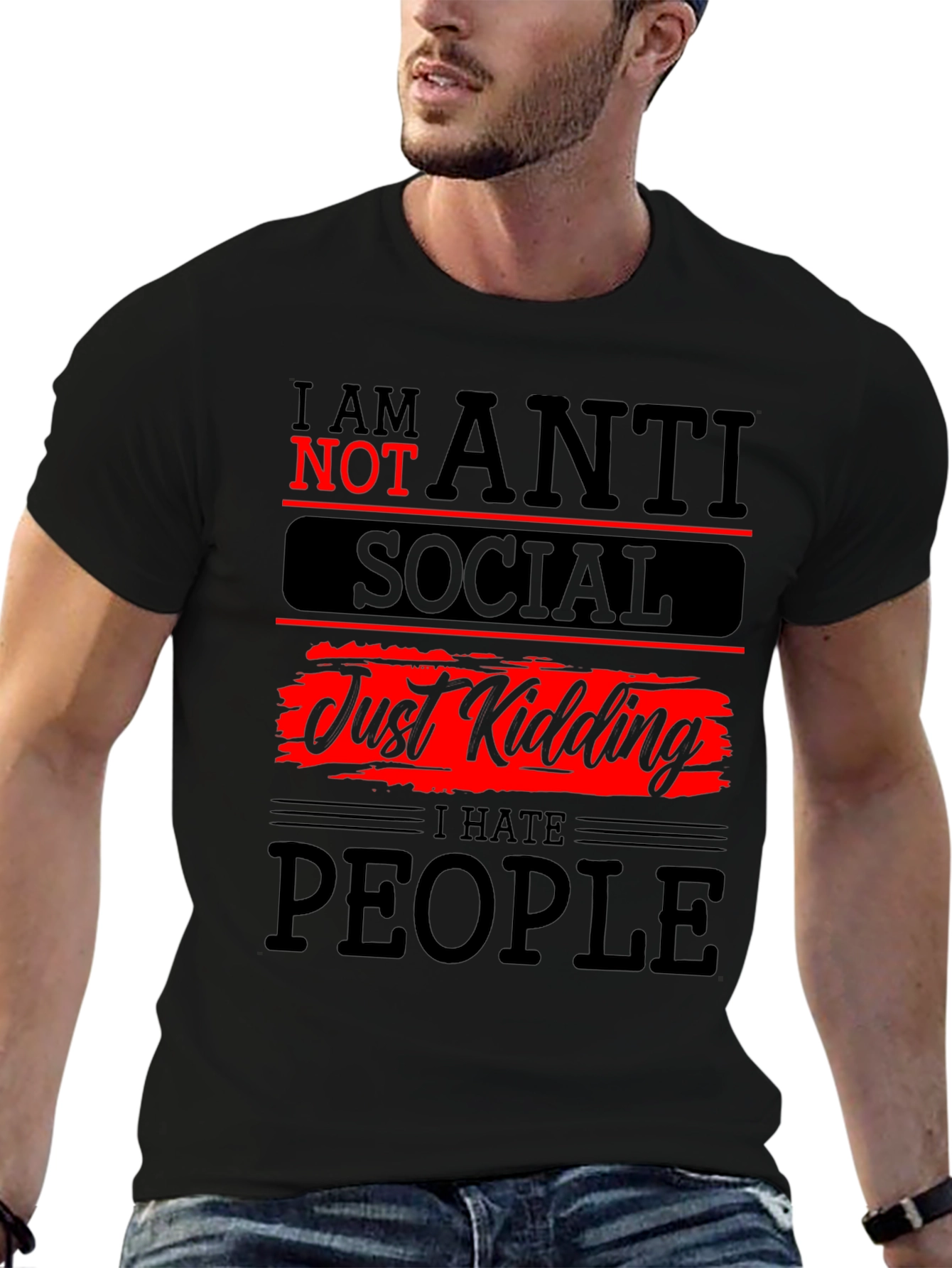 Black Anti-Social Just Kidding Graphic T-Shirt view 6
