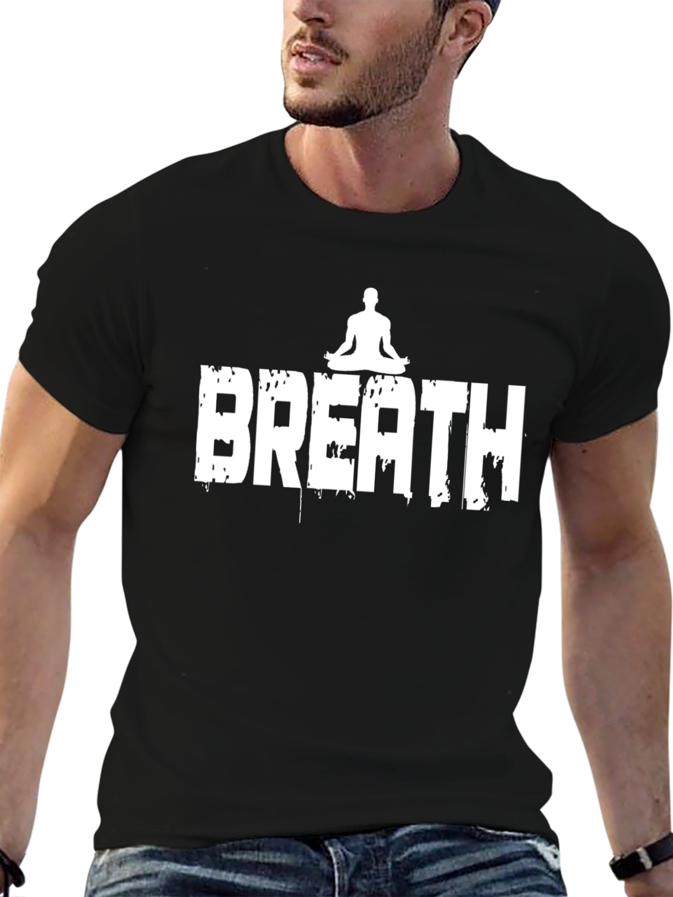 Black Breath Yoga Graphic Tee - Black Cotton T-Shirt view 6