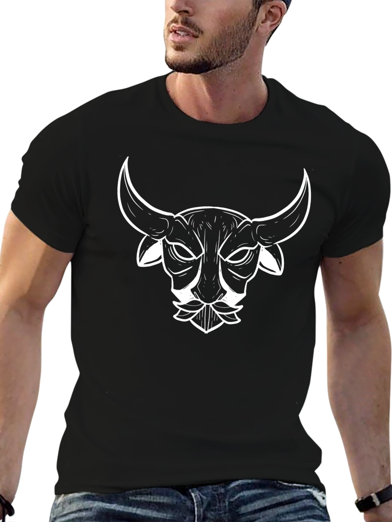 Black Bull Head Graphic Tee - Black Cotton T-Shirt view 6