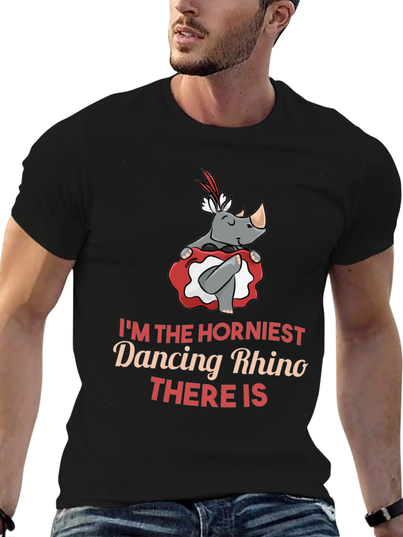 Black Funny Dancing Rhino Graphic T-Shirt view 6