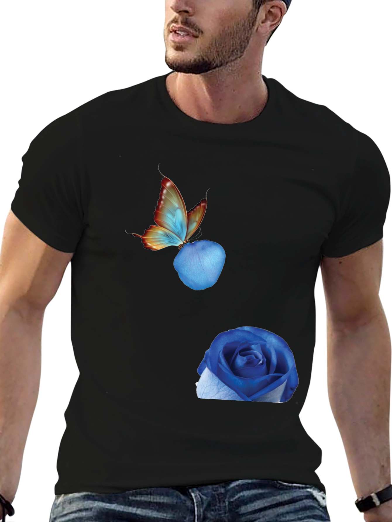 Black Butterfly & Blue Rose Graphic Tee view 6
