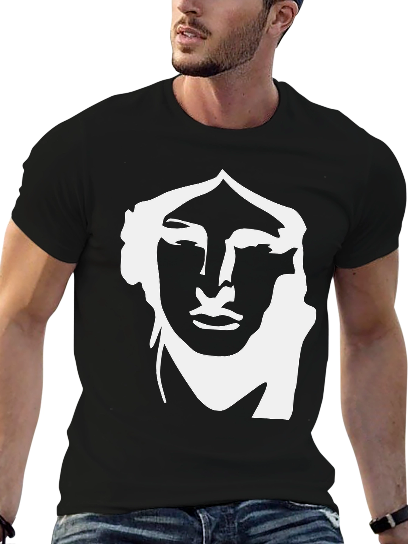 Black Abstract Face Graphic Tee - Modern Unisex T-Shirt view 6