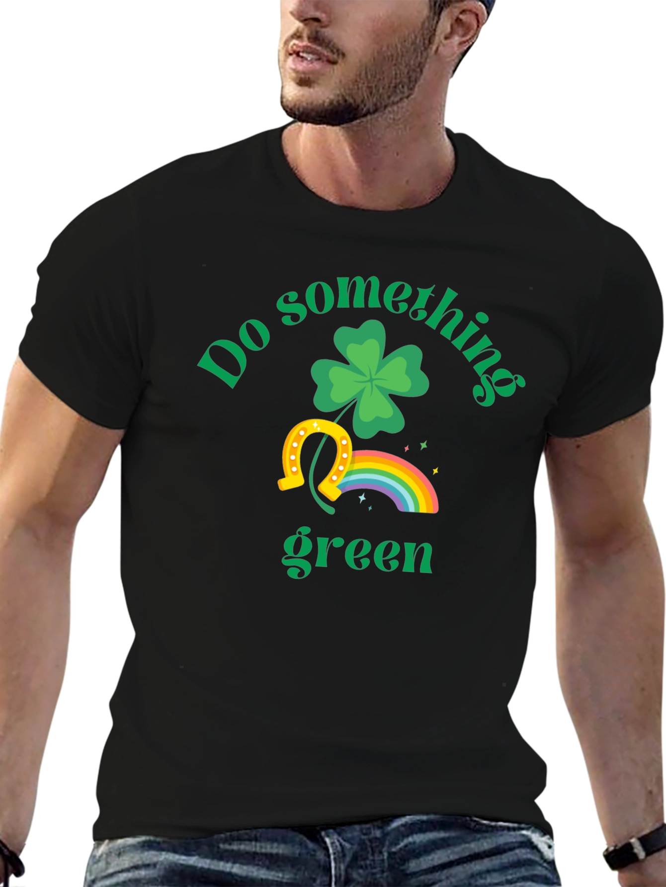 Black St. Patrick's Day 'Do Something Green' T-Shirt view 6