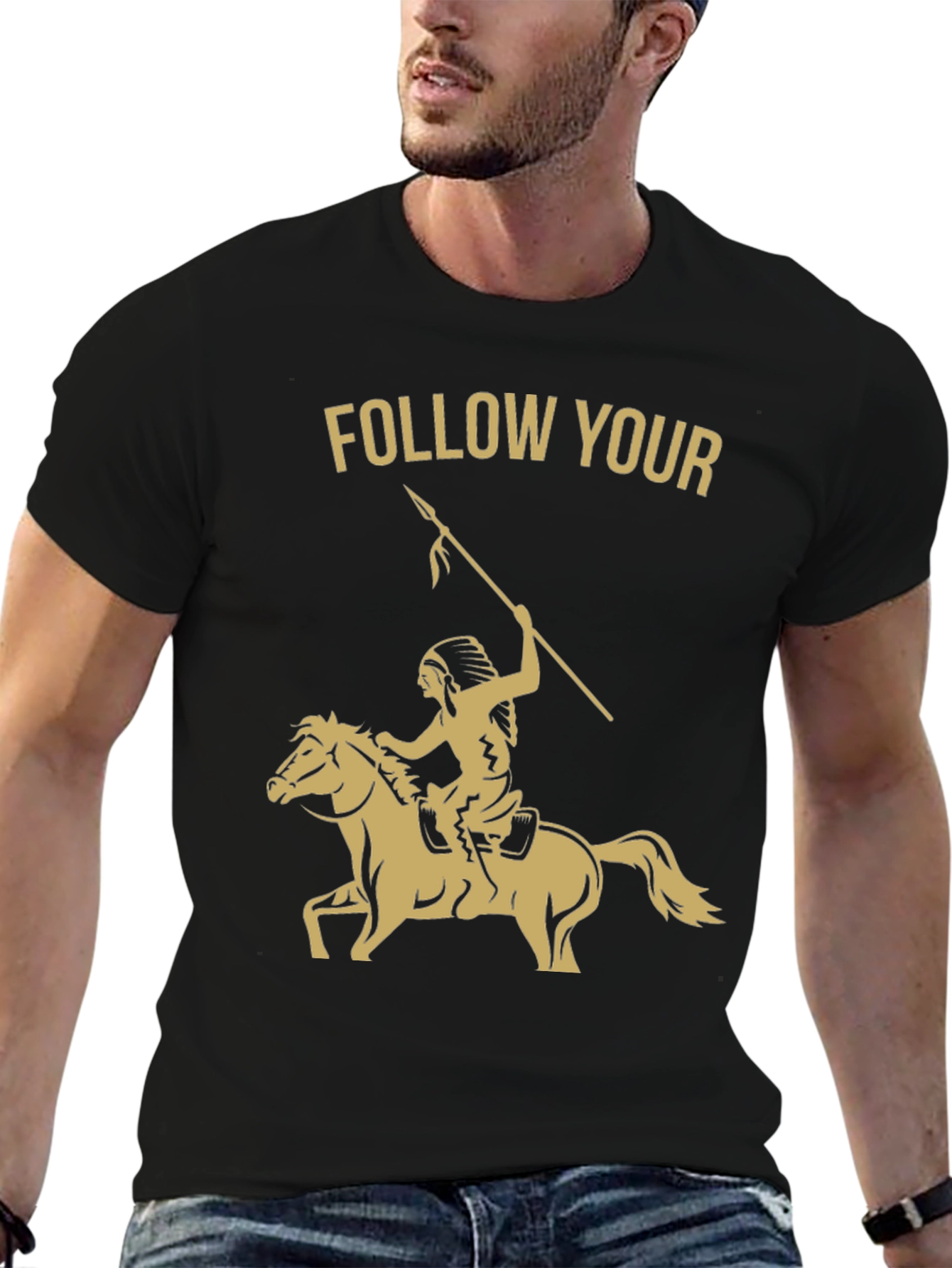Black Follow Your Arrow T-Shirt - Native American Horse Rider Tee view 6