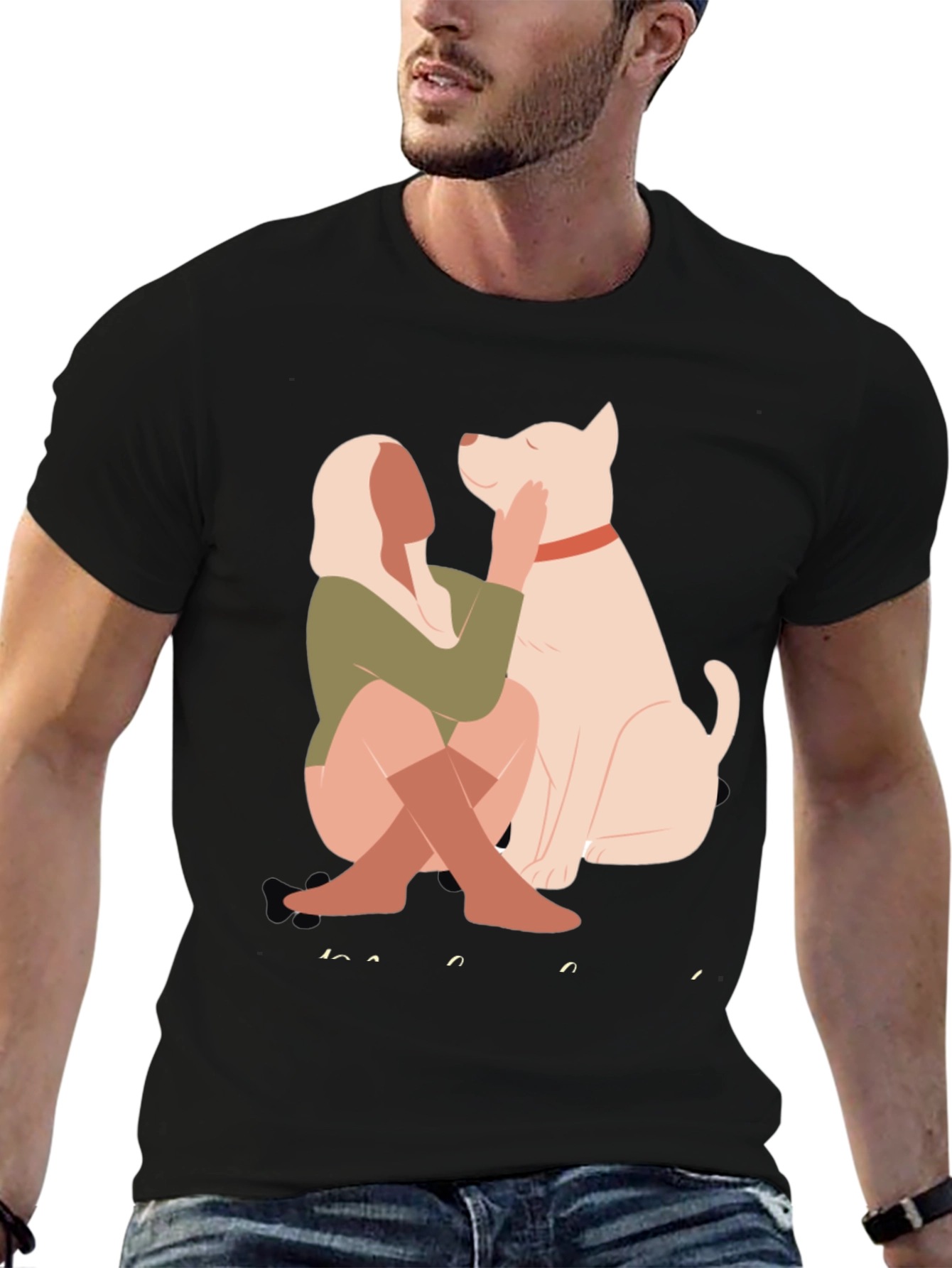 Black Stylish Graphic Tee - Dog & Woman view 6