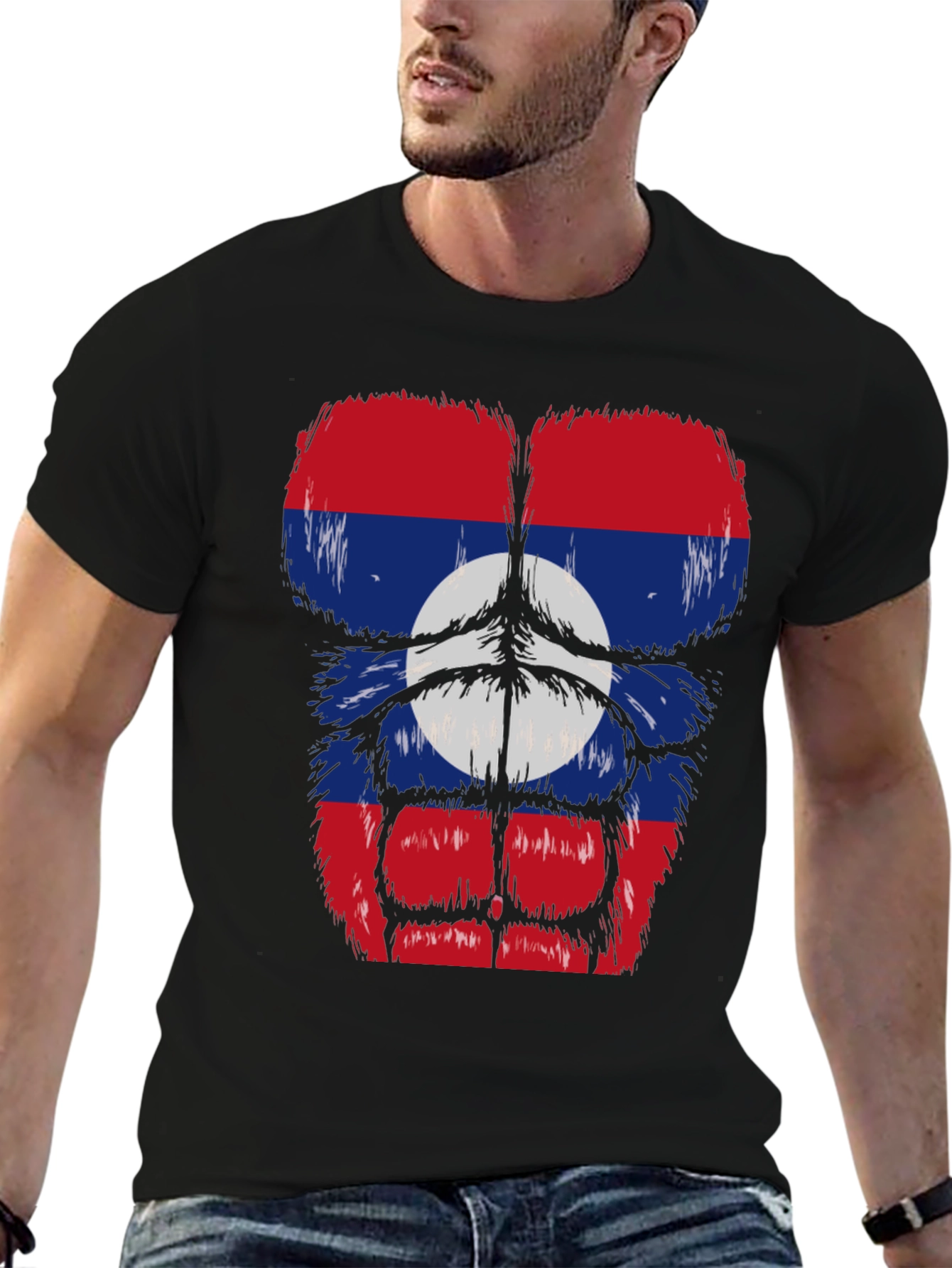 Black Laos Flag Gorilla Bodybuilder T-Shirt view 6