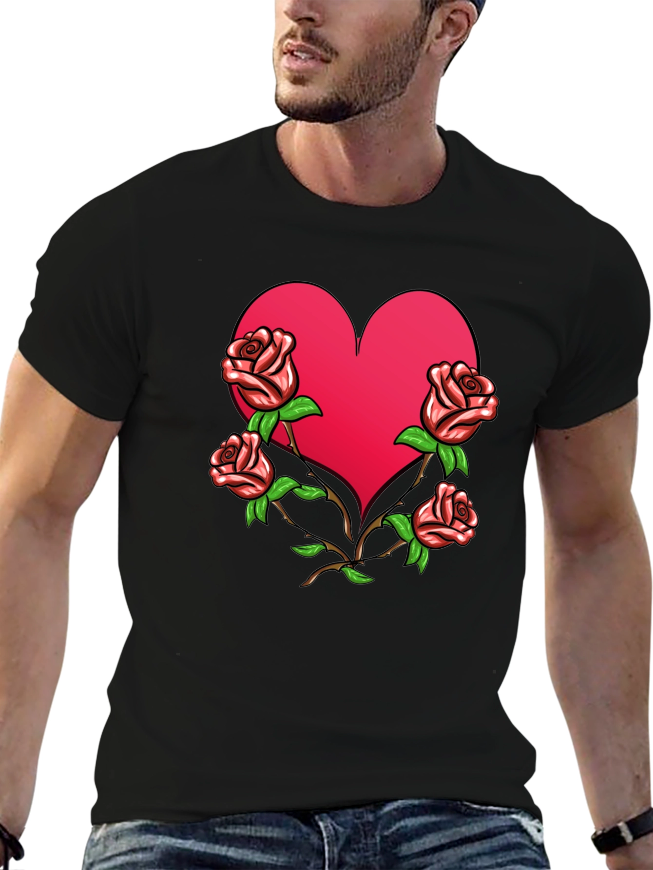 Black Heart & Roses Graphic Tee - Black view 6