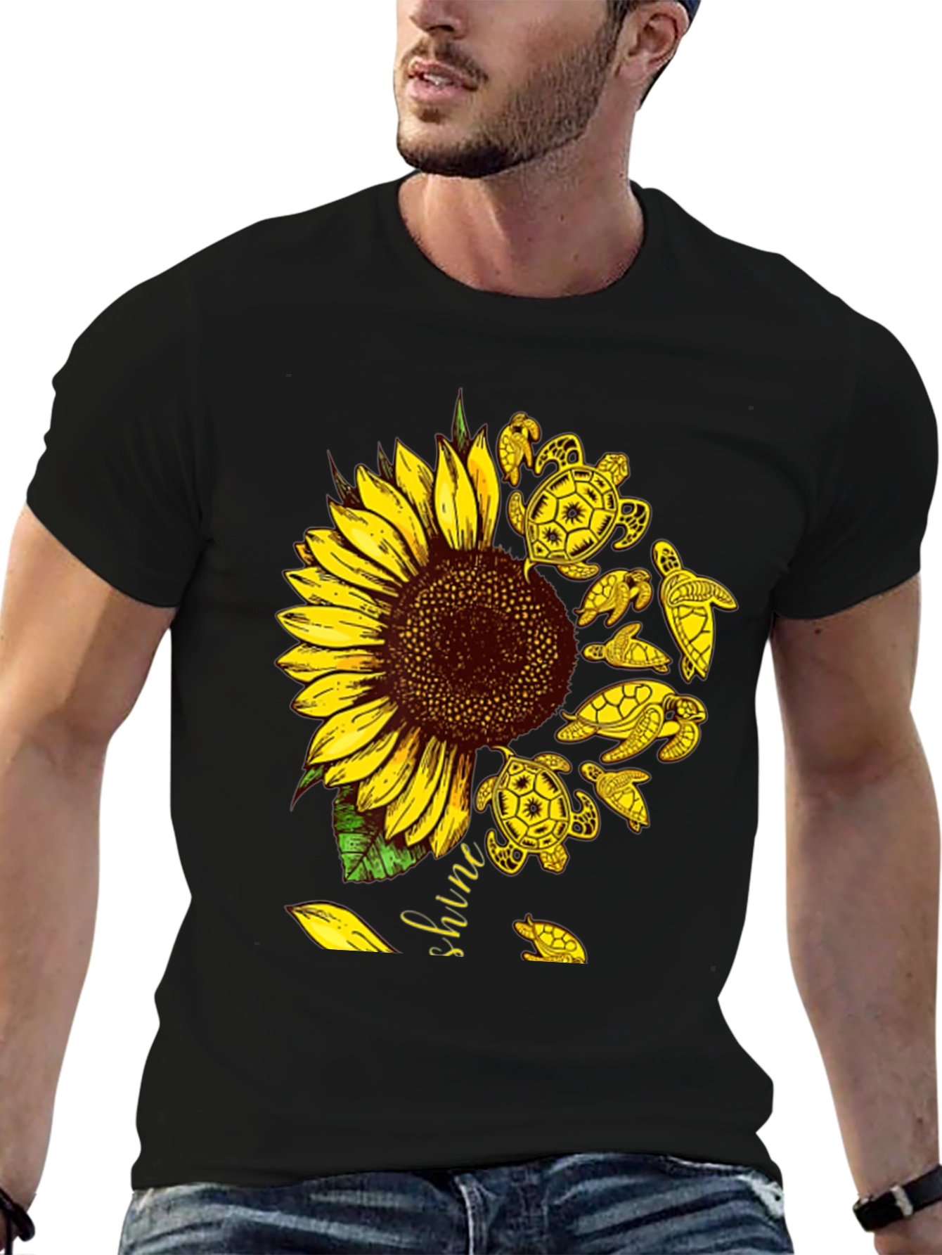 Black Sunflower Turtle Graphic Tee - Unisex view 6