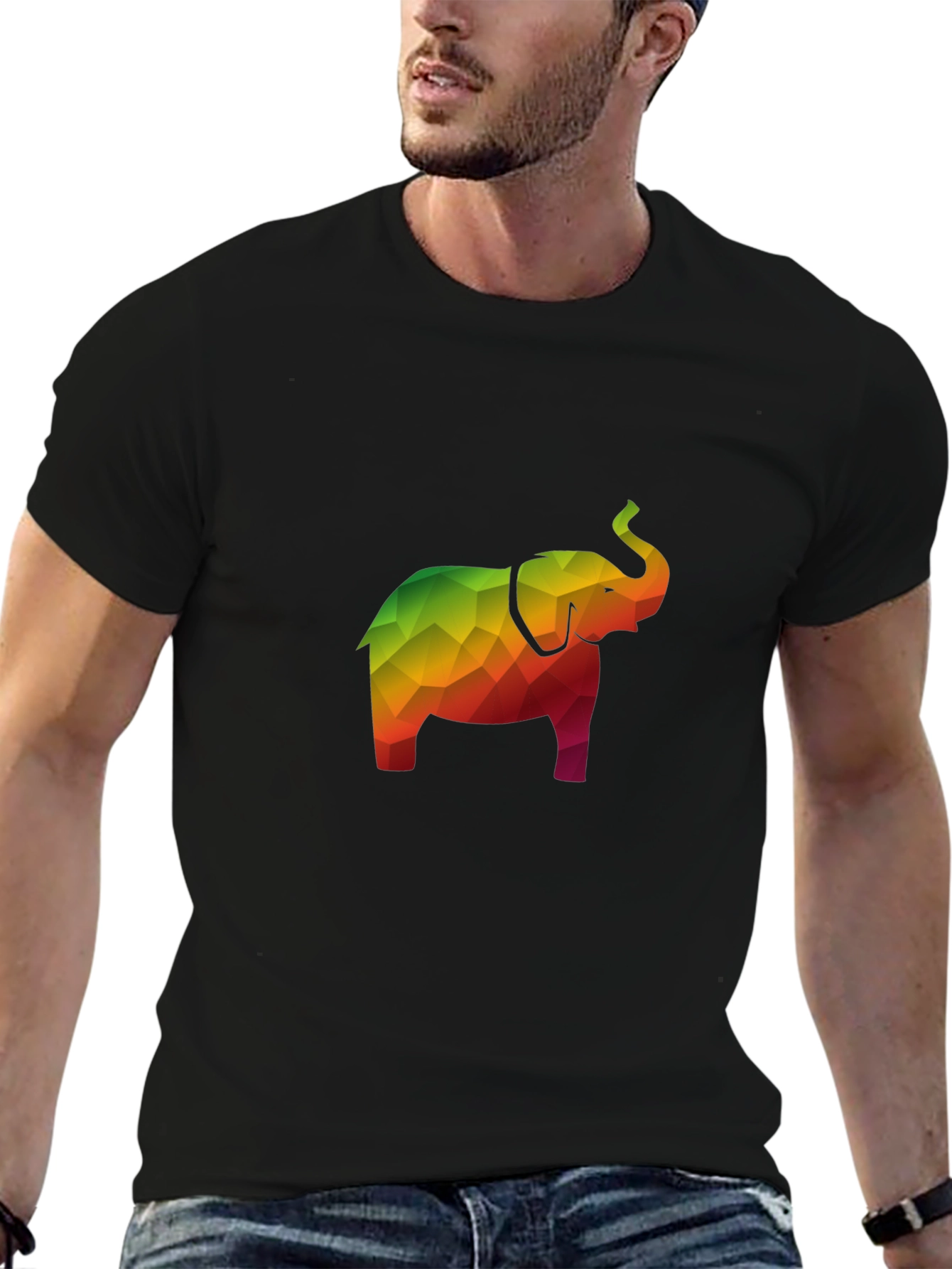 Geometric Elephant Tee - Stylish Men's Black T-Shirt - 6
