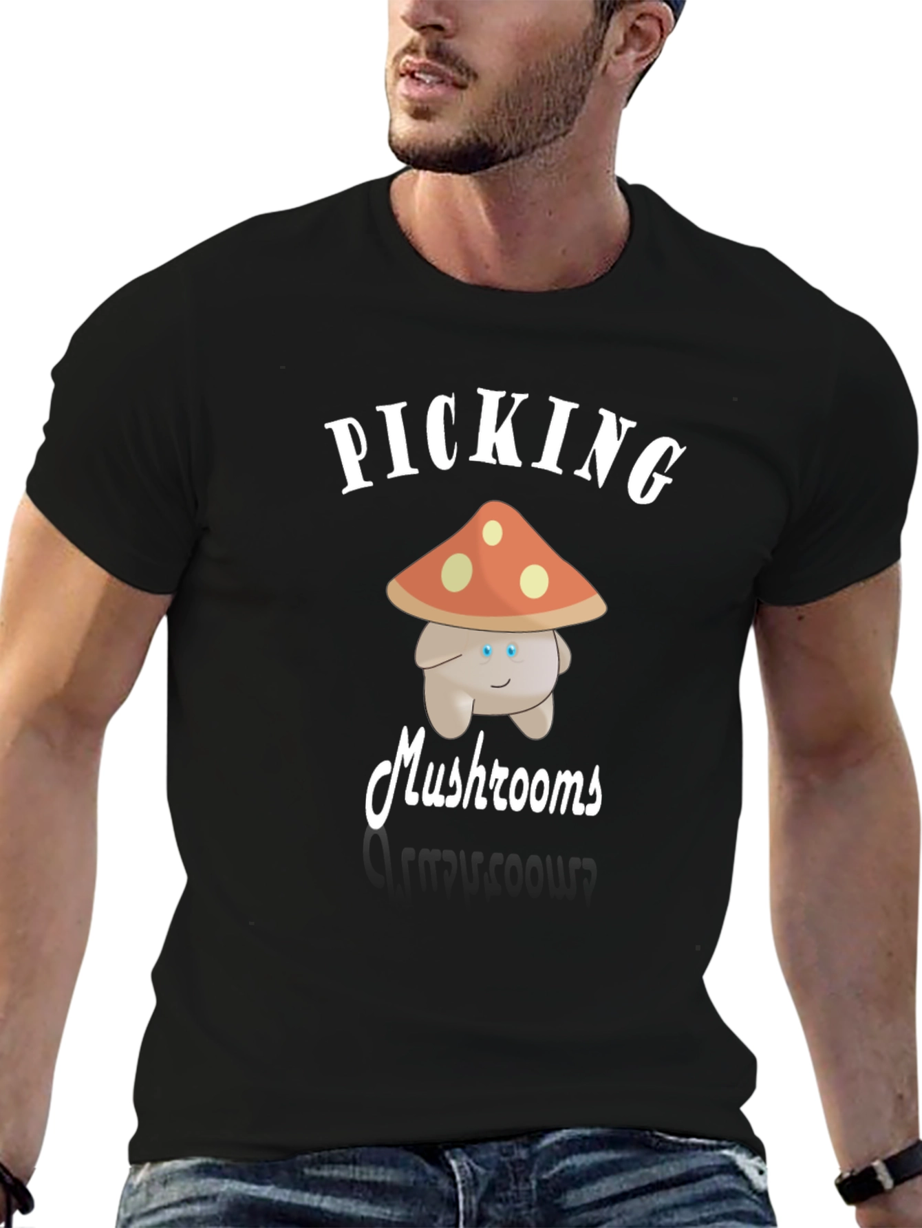 Black Mushroom Picking Graphic Tee view 6
