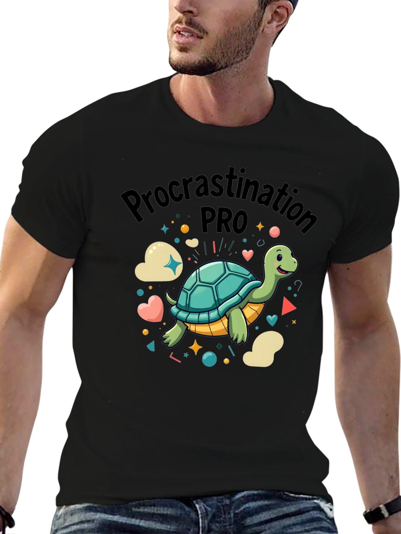Black Procrastination Pro Turtle Graphic Tee view 6