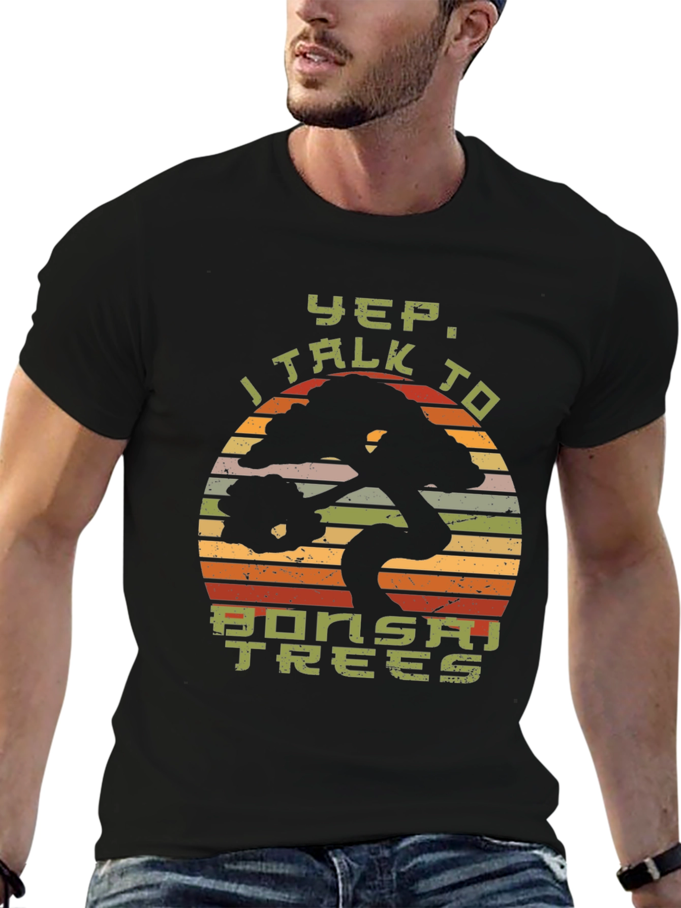 Black Yep, I Talk to Bonsai Trees Black T-Shirt view 6