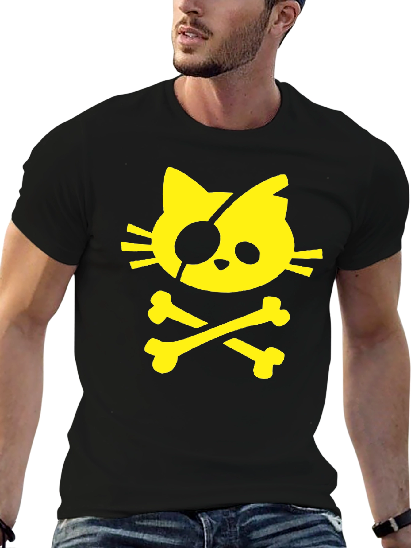 Pirate Cat T-Shirt - Black Cotton Tee - 6