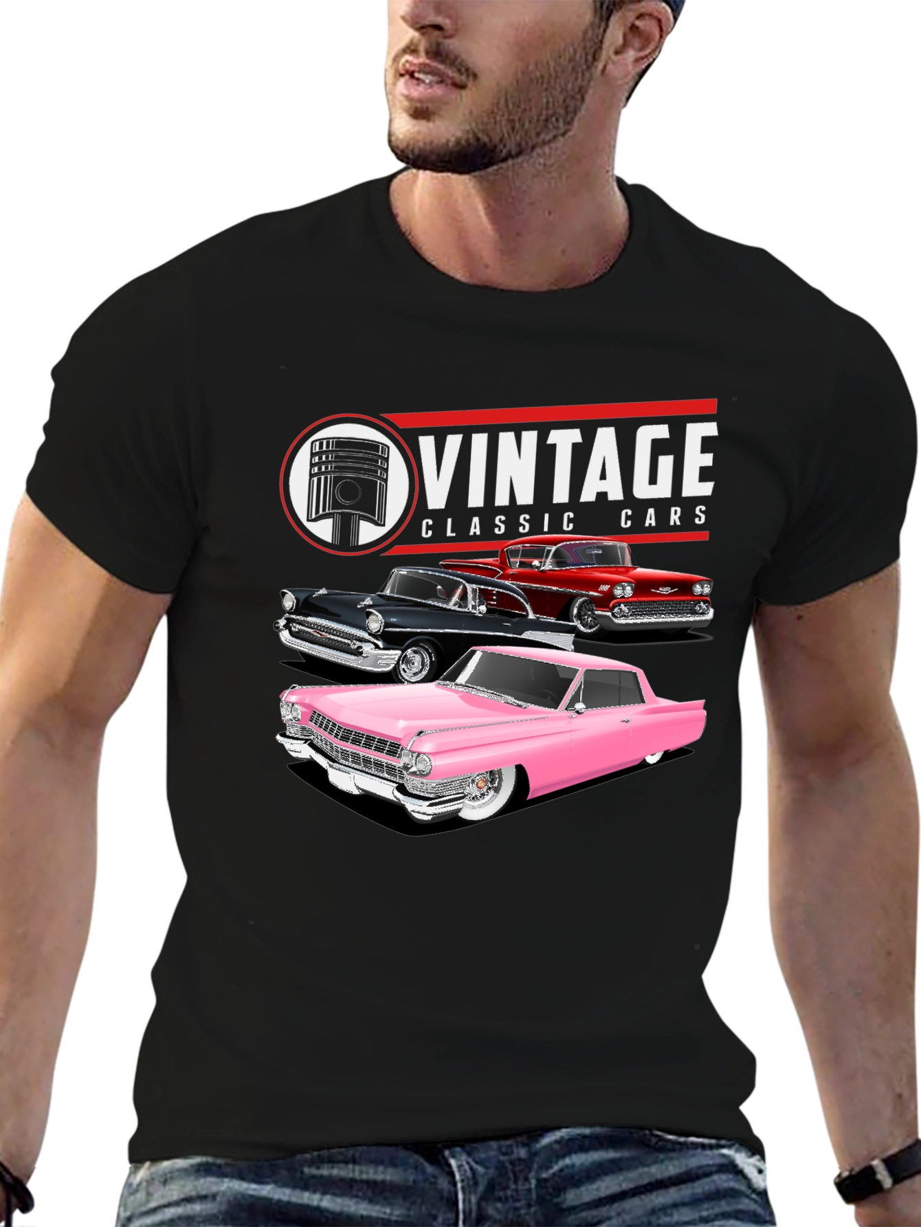 Black Vintage Classic Cars Graphic Tee view 6