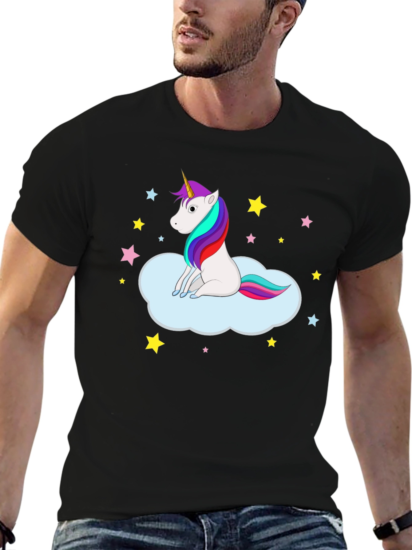 Black Unicorn Cloud Tee - Fun Graphic Print Shirt view 6