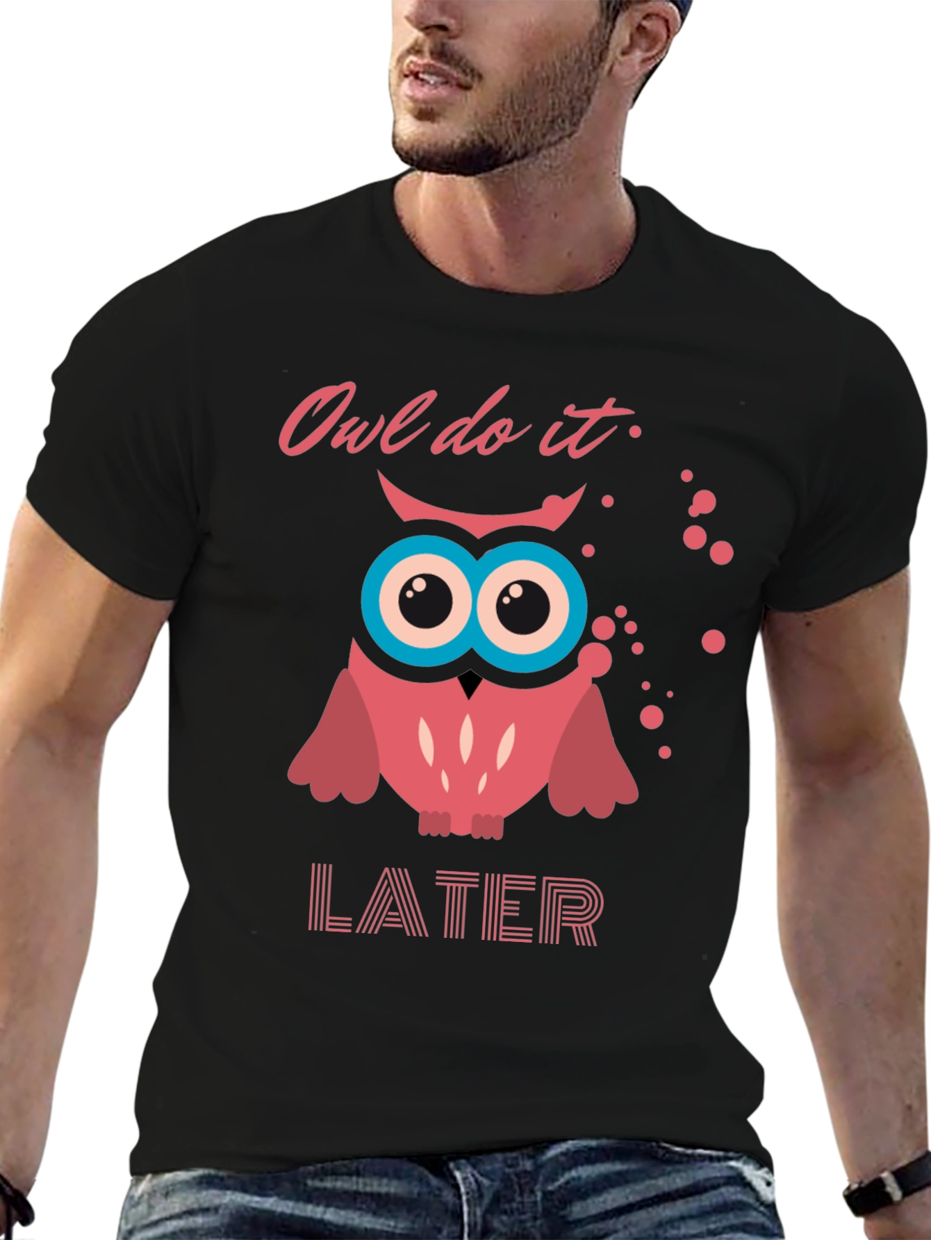 Black Owl Do It Later T-Shirt - Funny Graphic Tee view 6