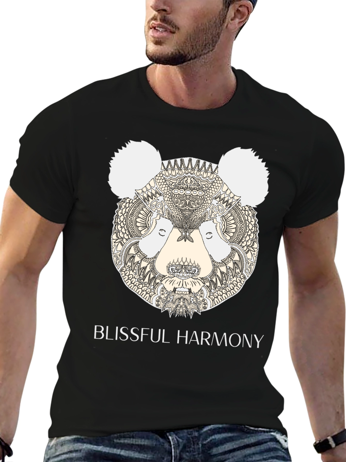 Black Blissful Harmony Panda Graphic Tee - Men's Black T-Shirt view 6
