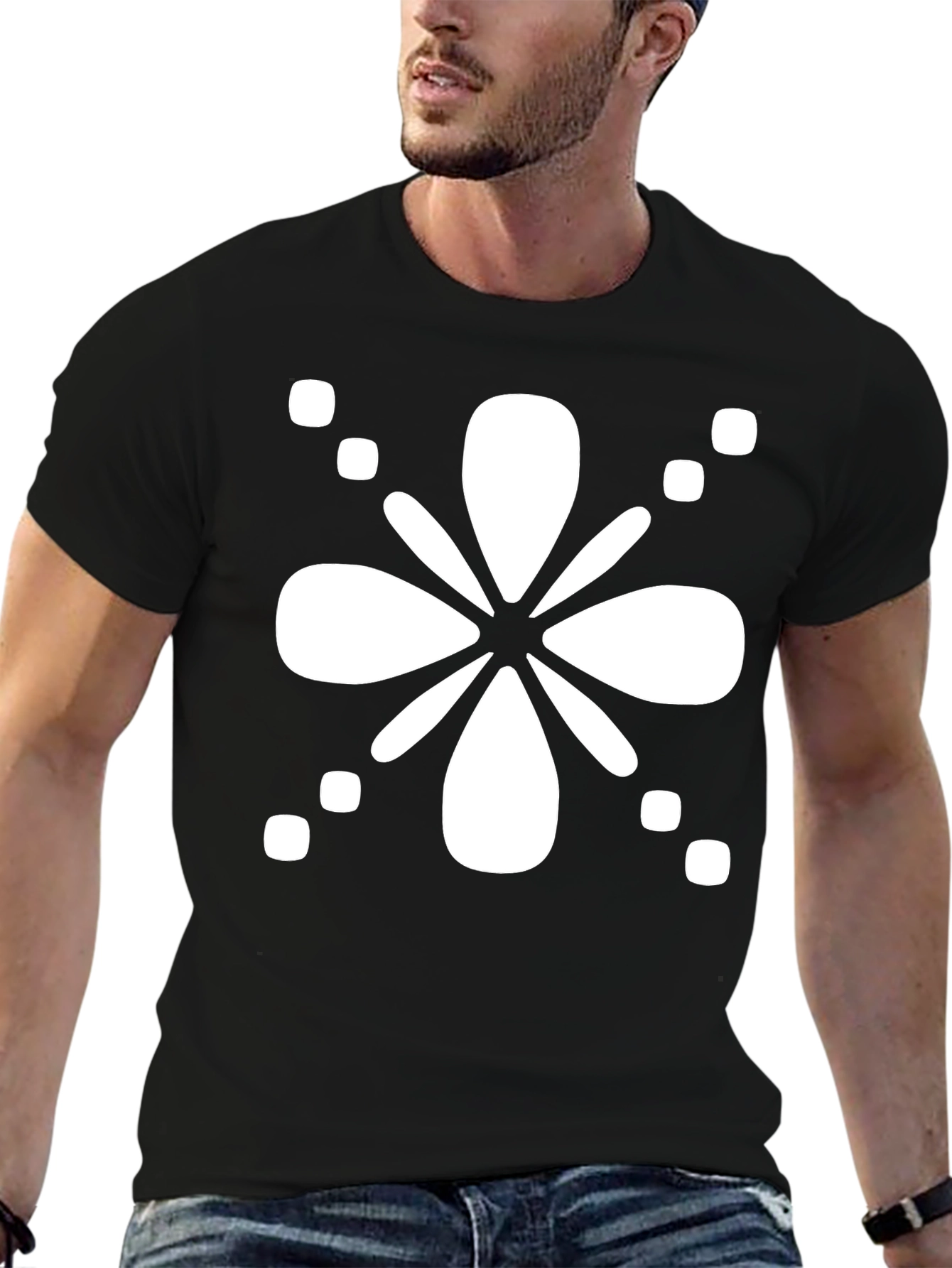 Black Abstract Floral Graphic Black T-Shirt view 6