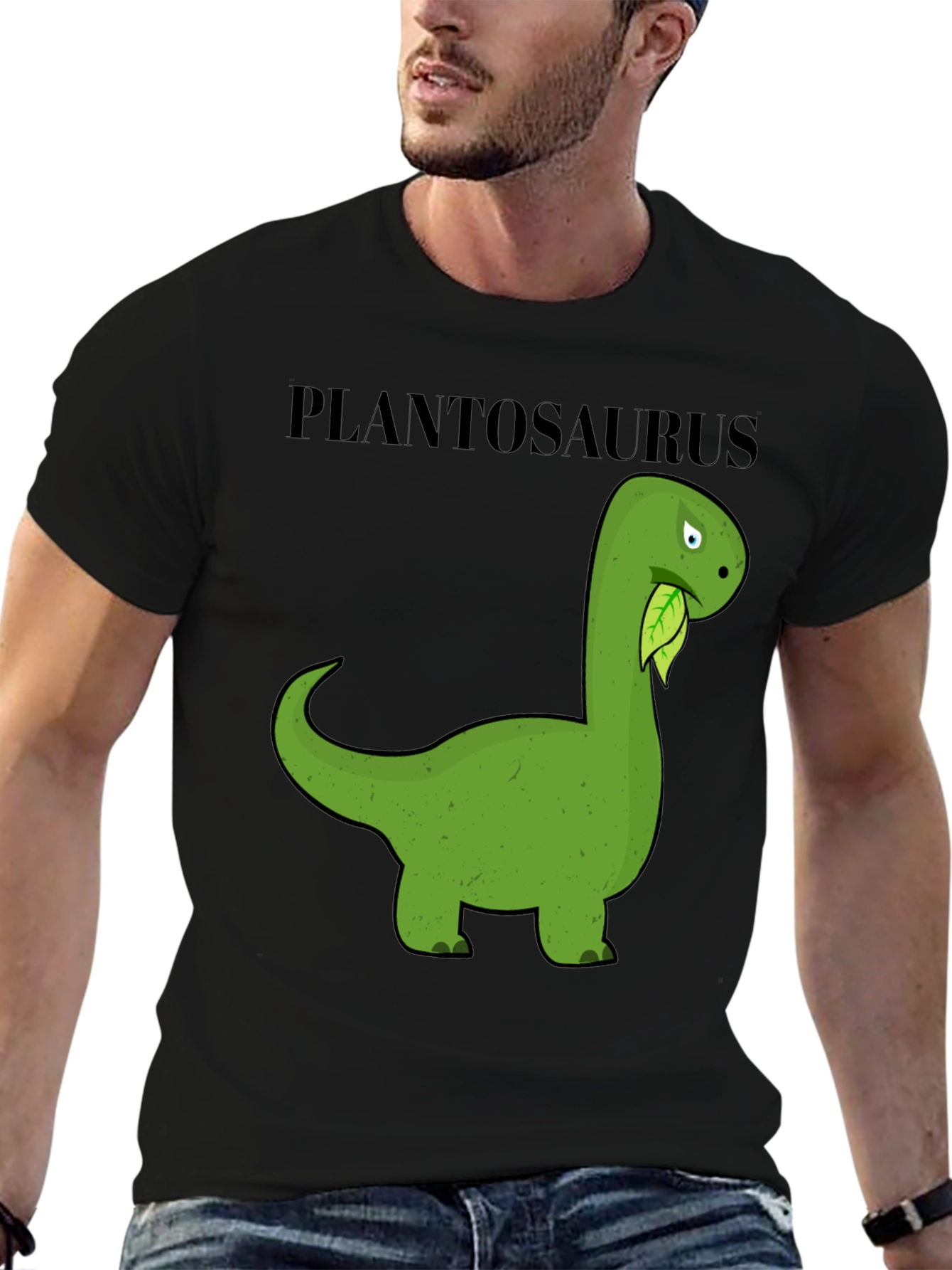 Black Plantosaurus T-Shirt - Funny Herbivore Dinosaur Tee view 6