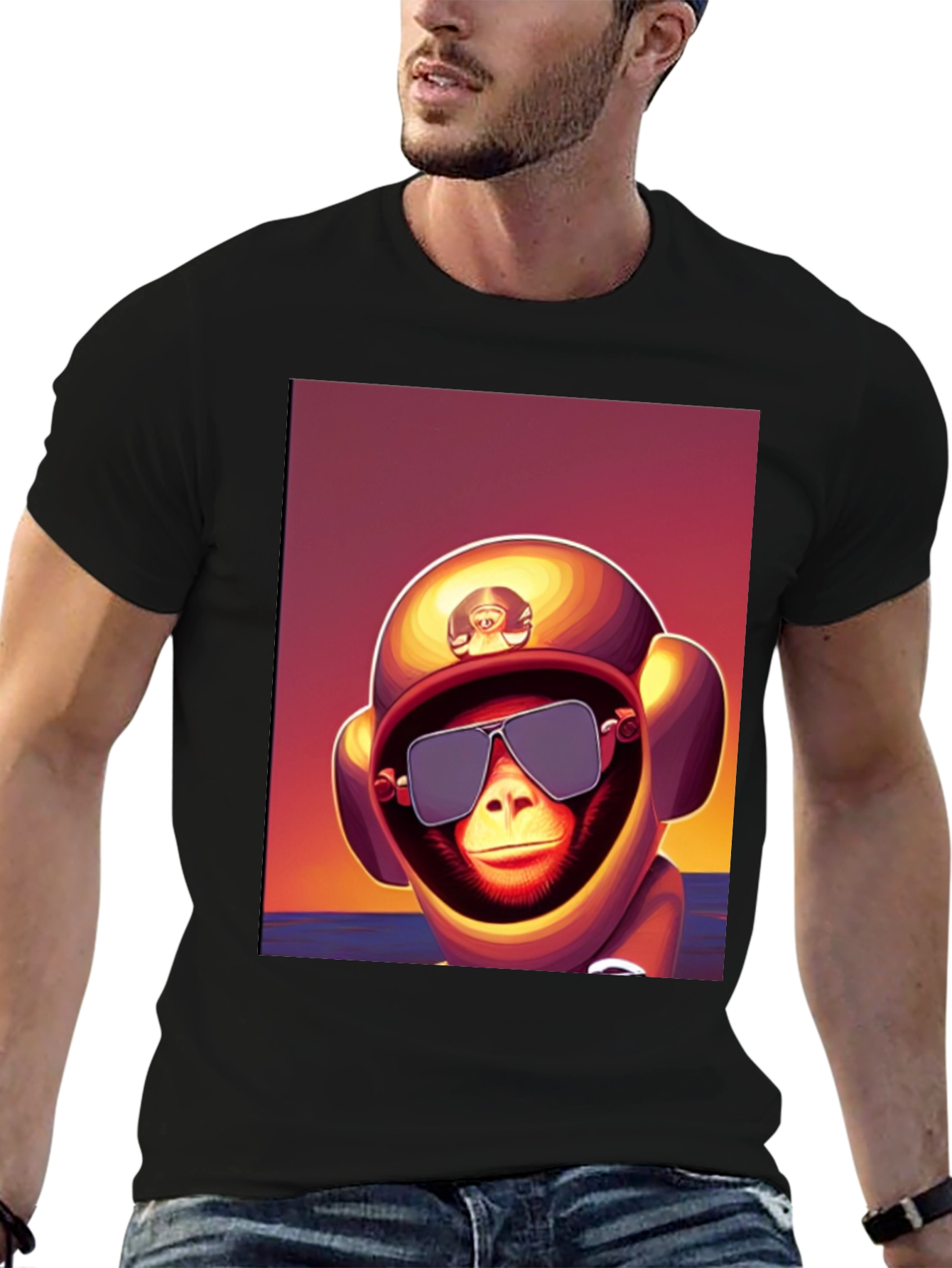 Black Monkey Astronaut T-Shirt - Retro Style Graphic Tee view 6