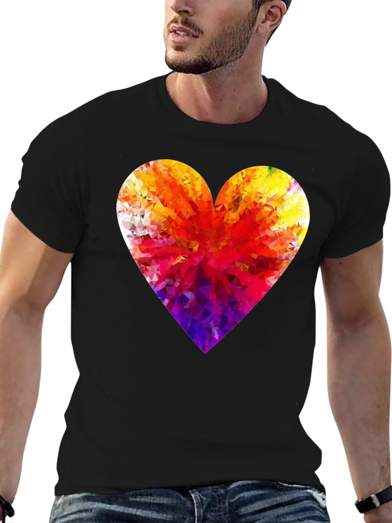 Black Geometric Heart Graphic Tee - Modern Black T-Shirt view 6