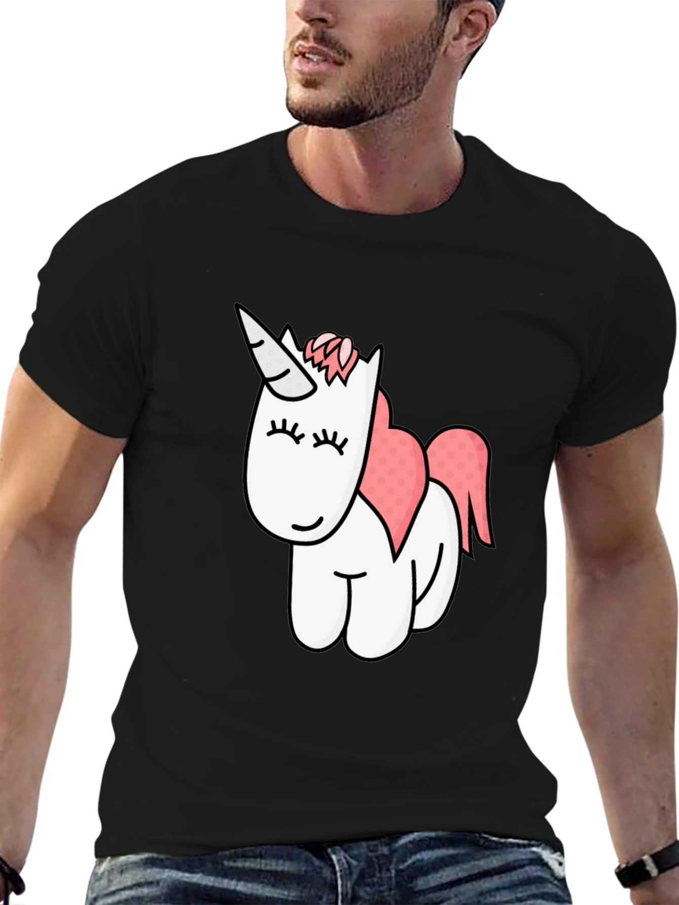 Black Cute Unicorn Graphic Black T-Shirt view 6