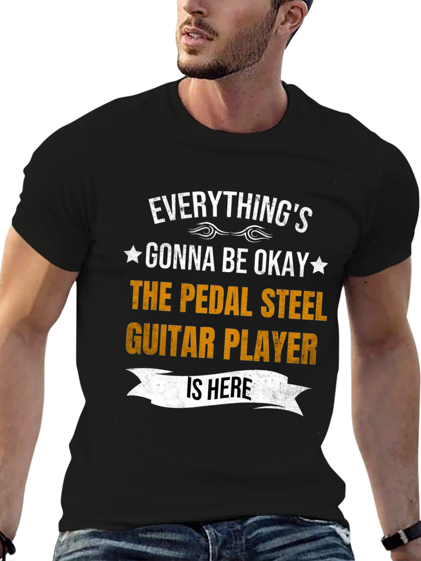 Black Everything's Gonna Be Okay Pedal Steel Guitar Player T-Shirt view 6