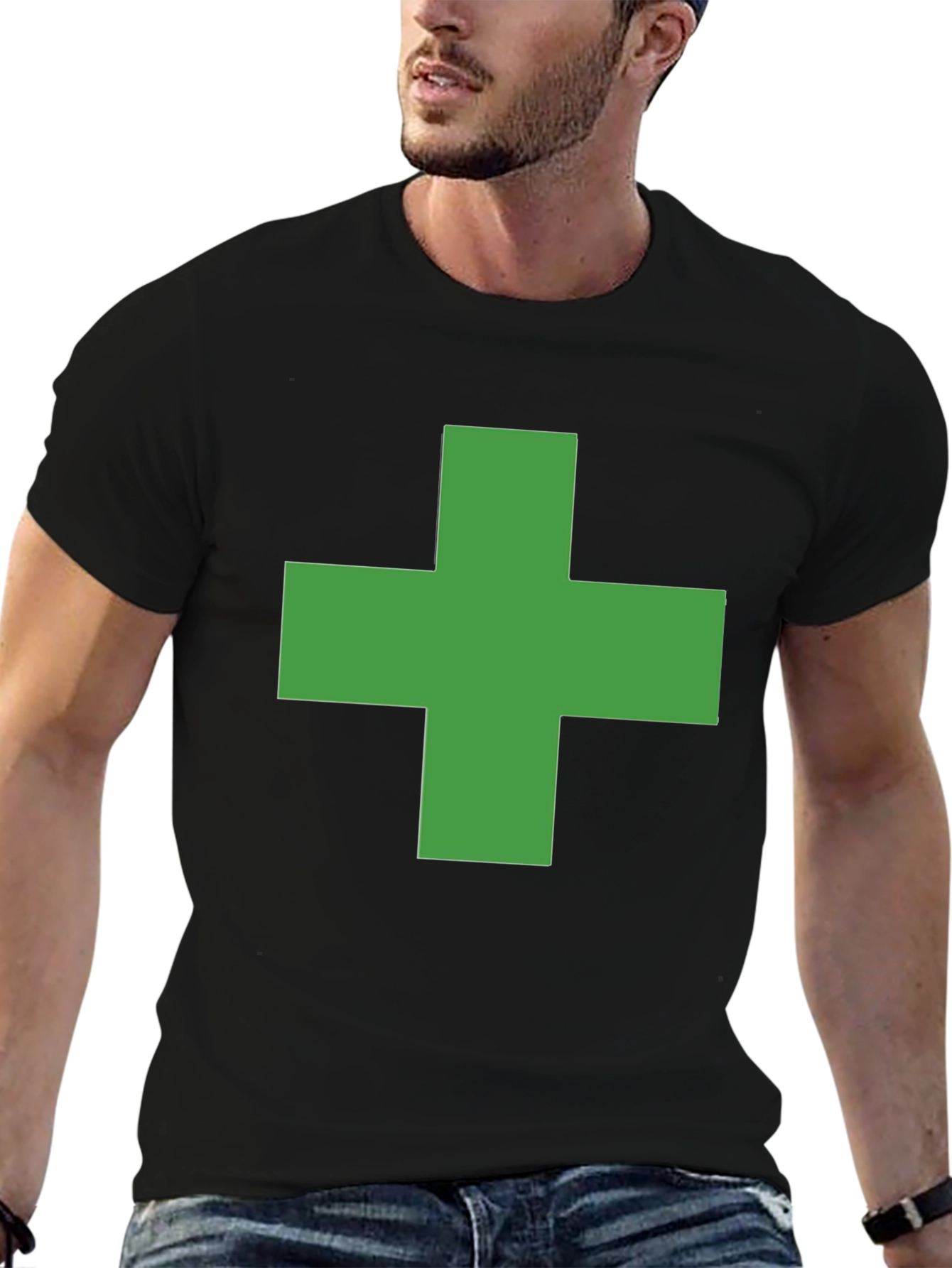 Black Green Cross Graphic Black T-Shirt view 6