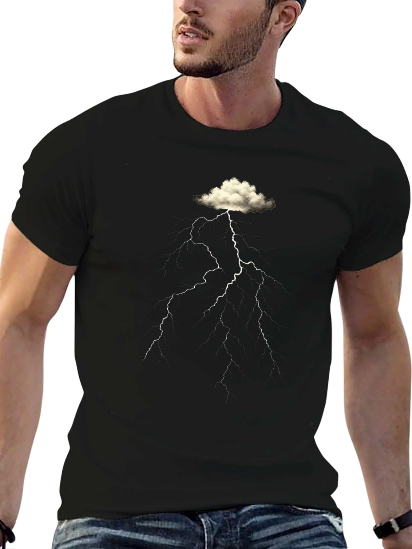 Black Cloud Lightning Graphic Black T-Shirt view 6