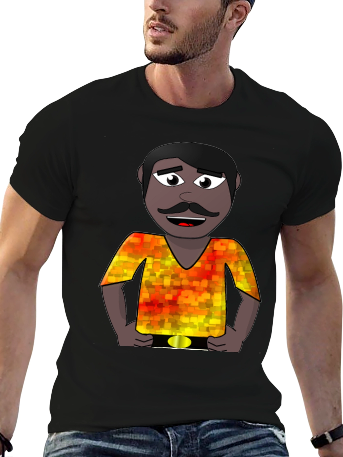 Black Cartoon Man Graphic Print T-Shirt view 6